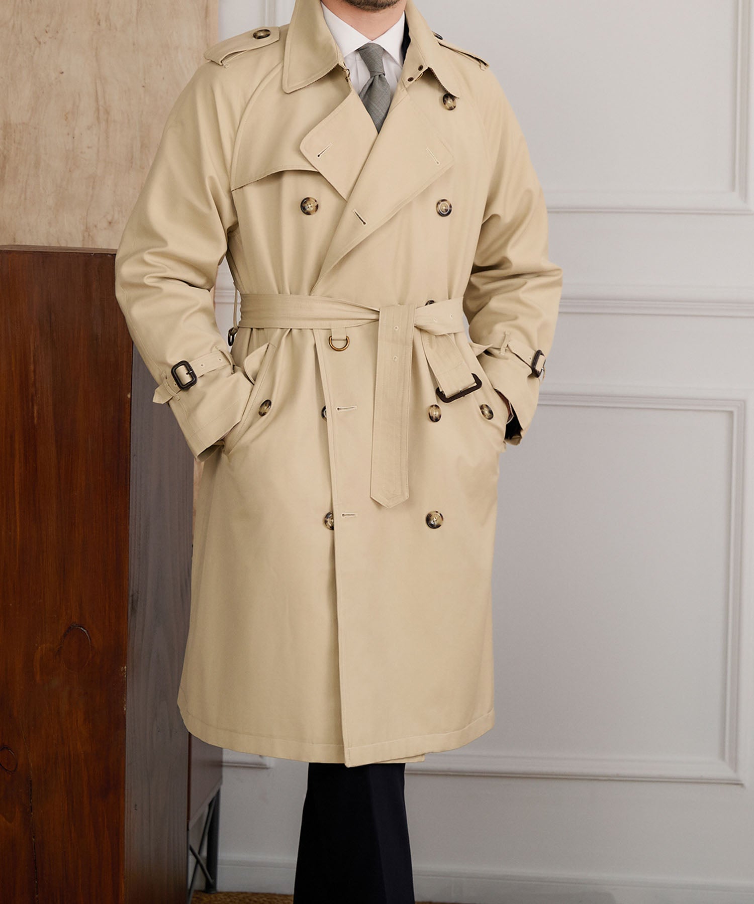 【NEW ITEM】レギュラーフィット えポーレット ガンフラップ コットンギャバジン スラッシュポケット 機能性抜群 防寒 シワになりにくい トレンチ コート