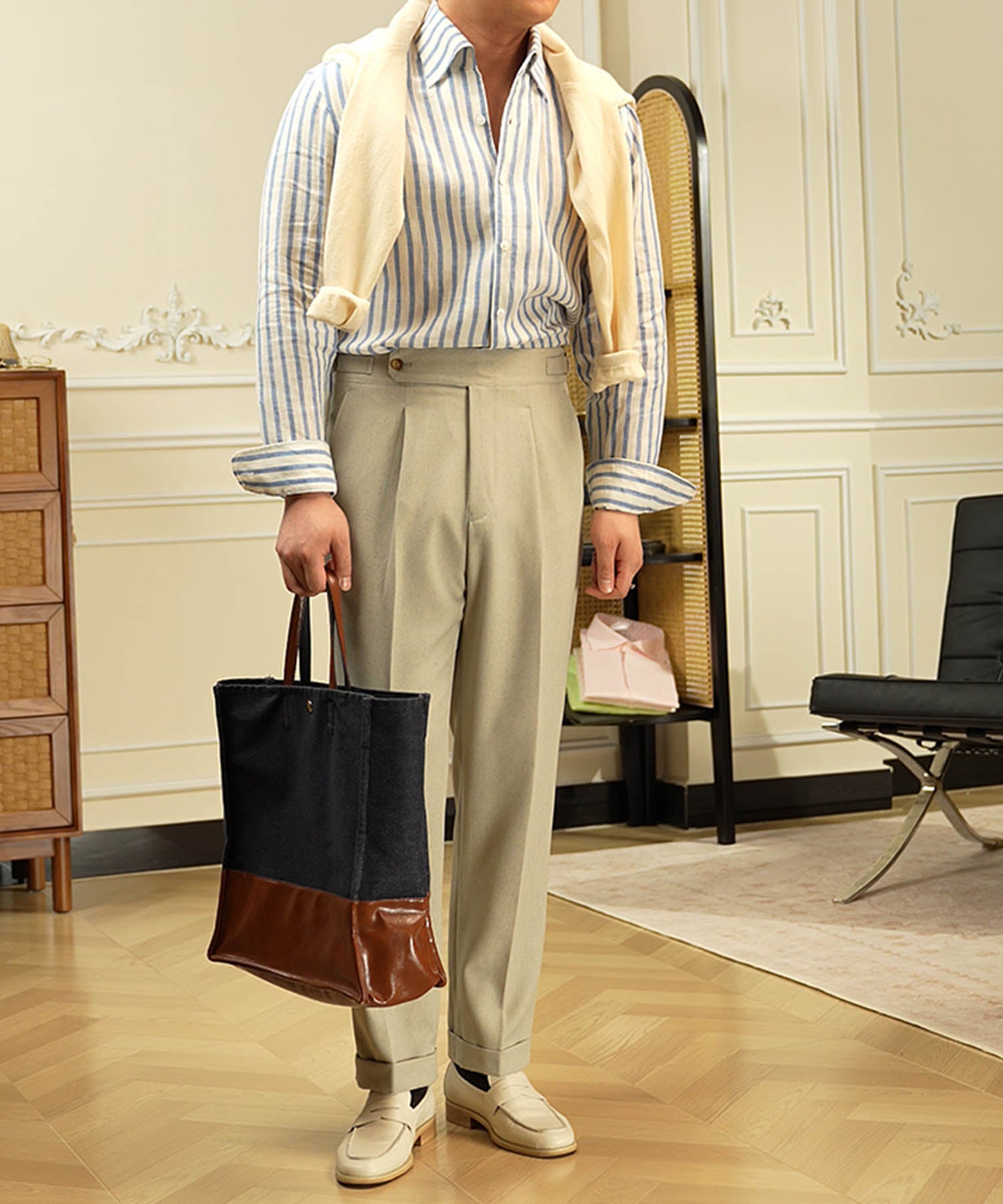 スリムフィット 1つボタン ウエストサイドベルト サイズ調整可能 タック クリース シワになりにくい モダン ダブル トラウザー パンツ スラックス ズボン