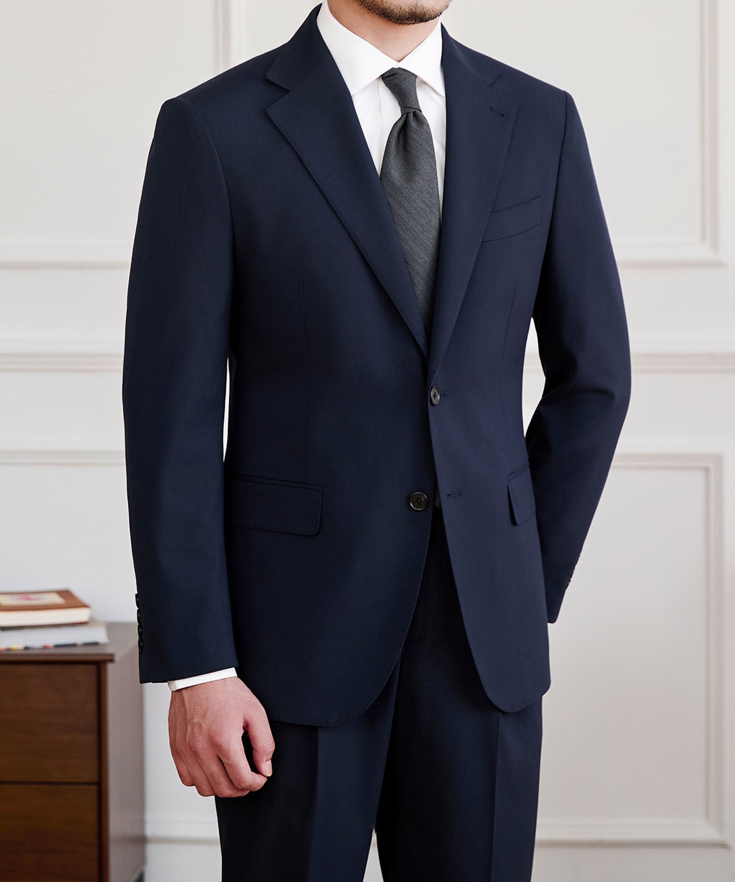 【NEW ITEM】スリムフィット シングルブレスト ノッチドラペル フラップポケット ベーシック スタンダード 機能性抜群 シワになりにくい エレガント セットアップ