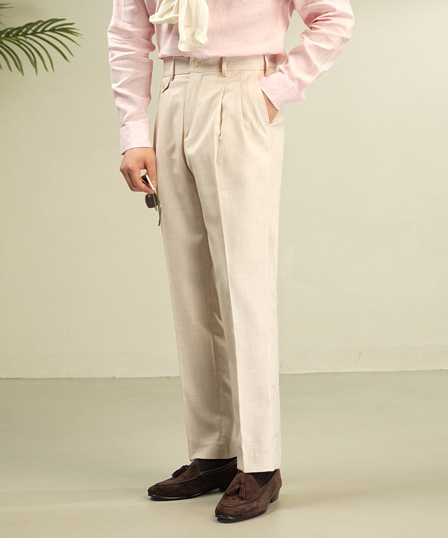 スリムフィット ベルトループ コインポケット クリース ツータック シワになりにくい クラシック ダブル トラウザー パンツ スラックス ズボン