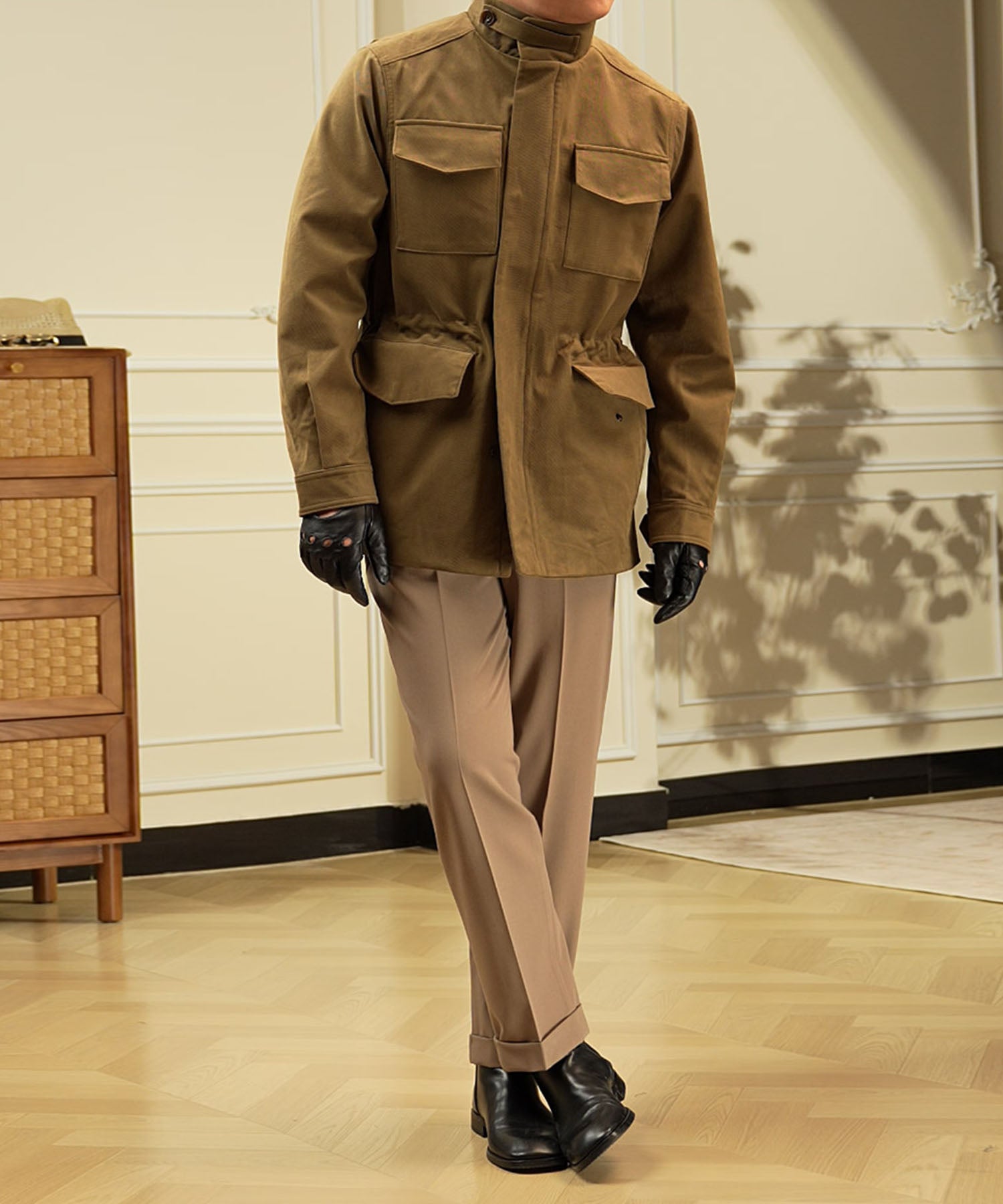 【NEW ITEM】レギュラーフィット ジップアップ 比翼仕立て 無地 フラップポケット 機能性抜群 防風性 シワになりにくい ミリタリー フィールド ジャケット