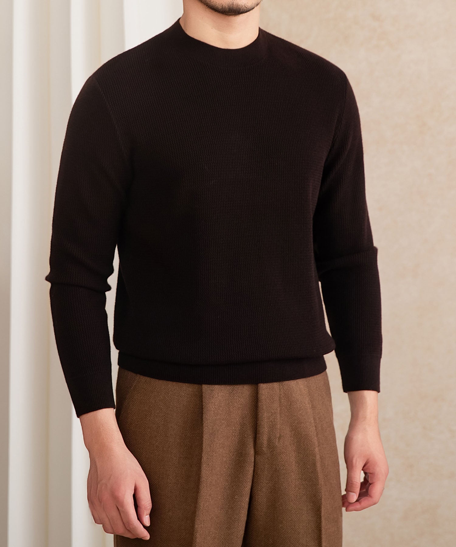 【NEW ITEM】スリムフィット 機能性抜群 ミニマル シワになりにくい 清潔感 トップス ロングスリーブ リブ ニット セーター