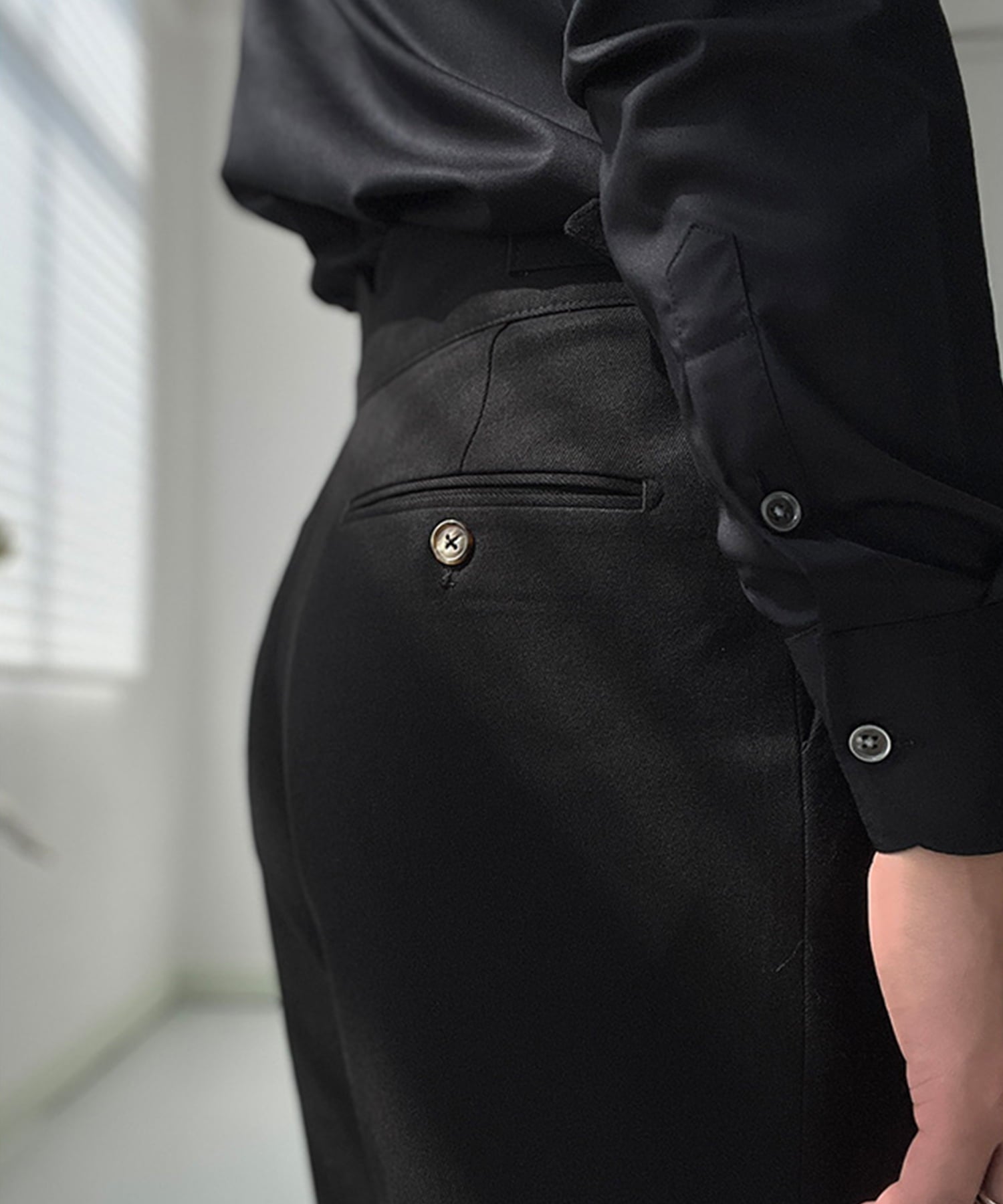 レギュラーフィット 両サイドベルト ラップウエスト サイズ調整可能 メンズ ストレート トラウザー パンツ シワになりにくい エレガント スラックス ズボン