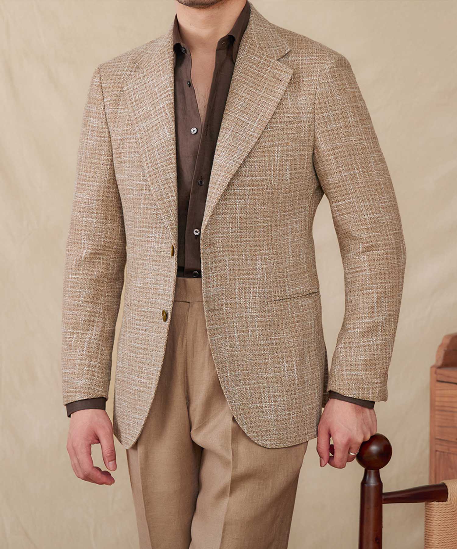 【NEW ITEM】スリムフィット シングルブレスト 2つボタン チェック 綿 ウール 天然素材 玉縁ポケット 機能性抜群 シワになりにくい ノッチドラペル エレガント テーラード ジャケット