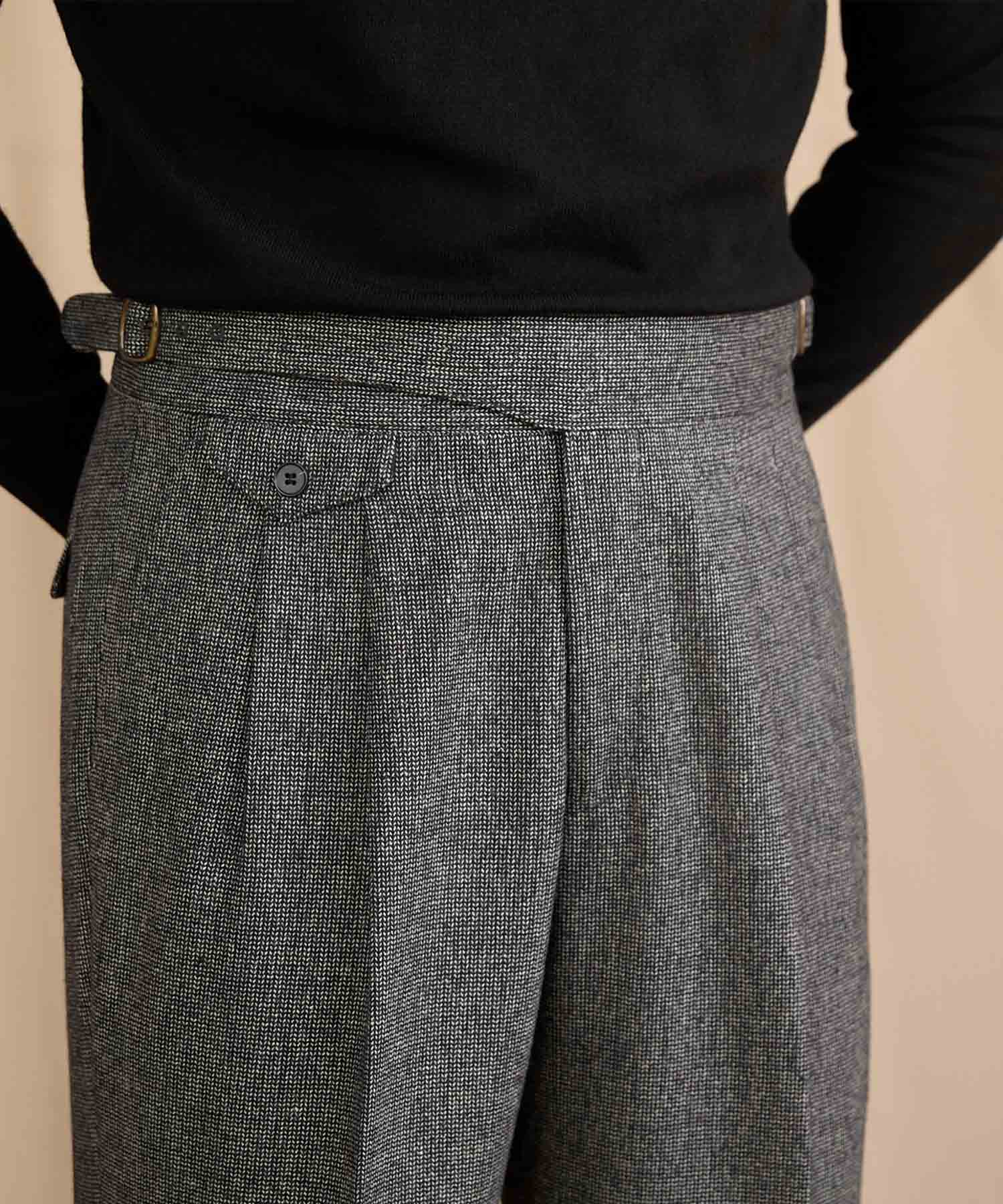 【NEW ITEM】レギュラーフィット 1つボタン ラップウエスト サイズ調整可能 ウール ハイウエスト コインポケット クリース クラシック シワになりにくい ダブル トラウザー パンツ スラックス ズボン