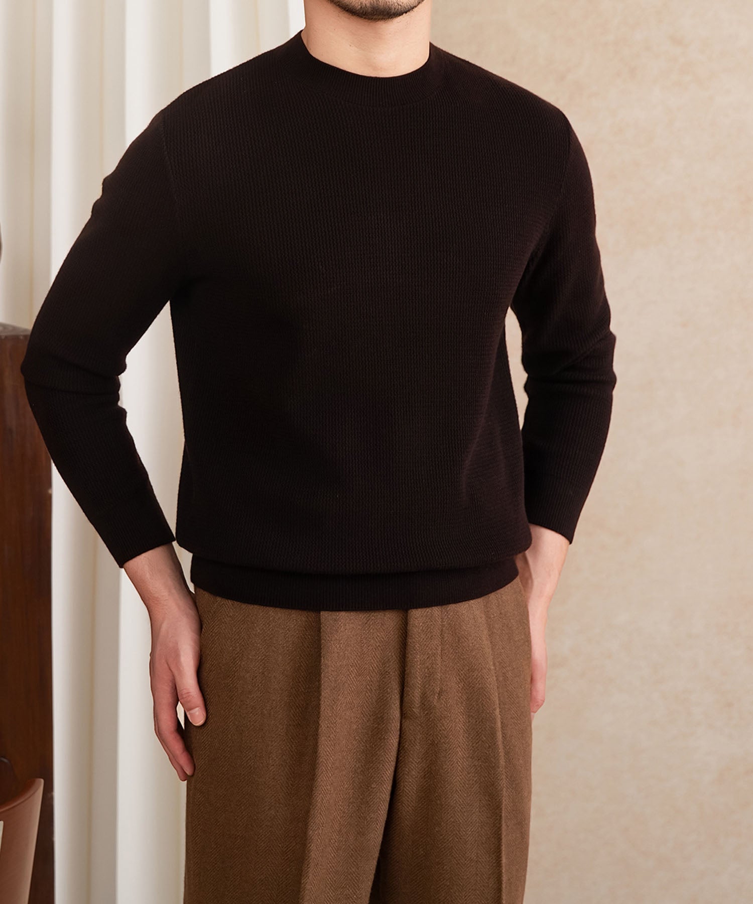 【NEW ITEM】スリムフィット 機能性抜群 ミニマル シワになりにくい 清潔感 トップス ロングスリーブ リブ ニット セーター