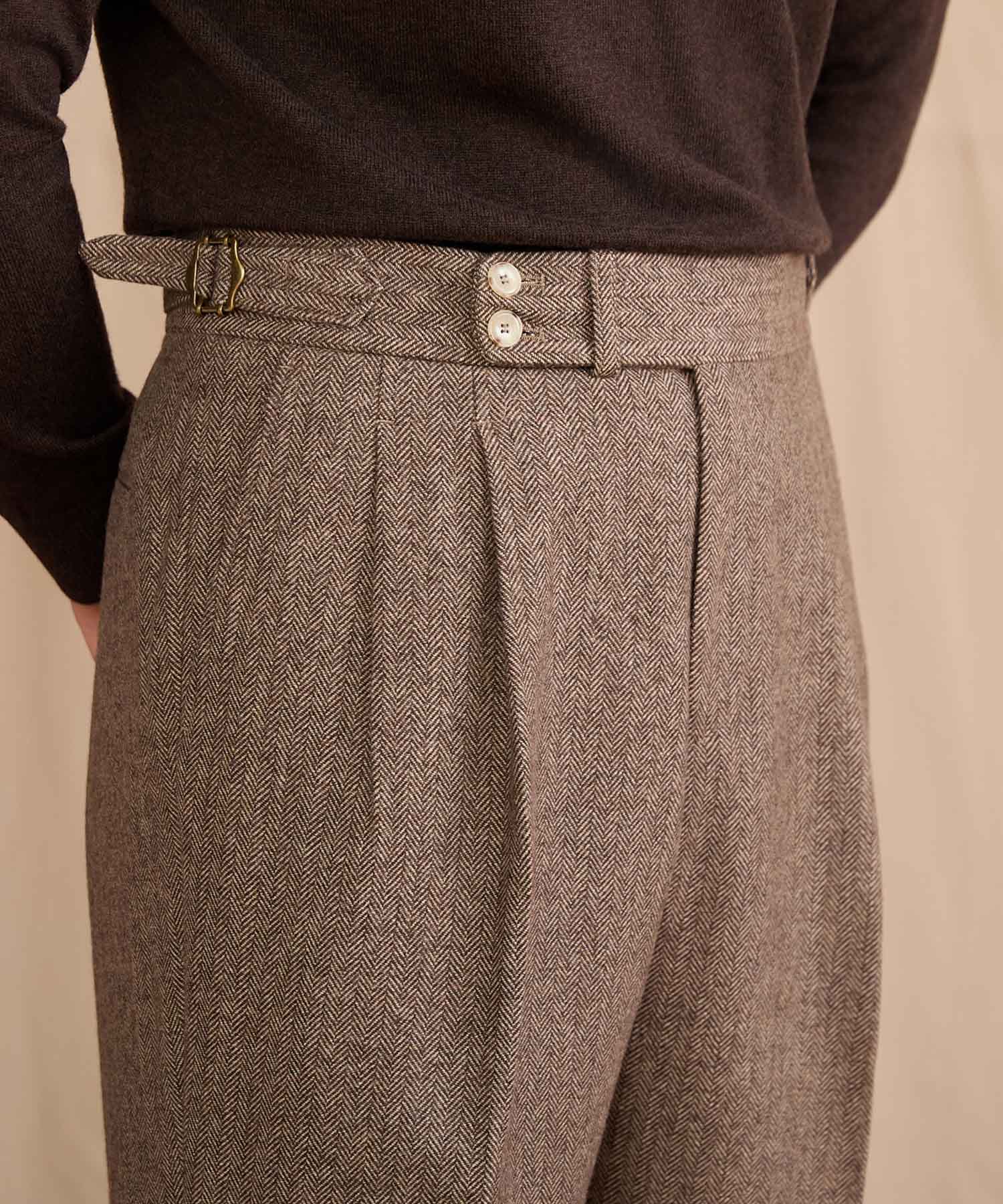 【NEW ITEM】レギュラーフィット 2つボタン ウエストサイドベルト サイズ調整可能 ウール ツータック クリース クラシック シワになりにくい ダブル トラウザー パンツ スラックス ズボン