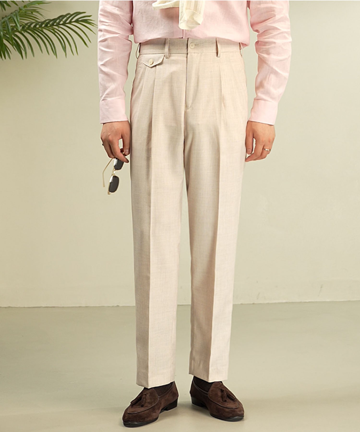 スリムフィット ベルトループ コインポケット クリース ツータック シワになりにくい クラシック ダブル トラウザー パンツ スラックス ズボン