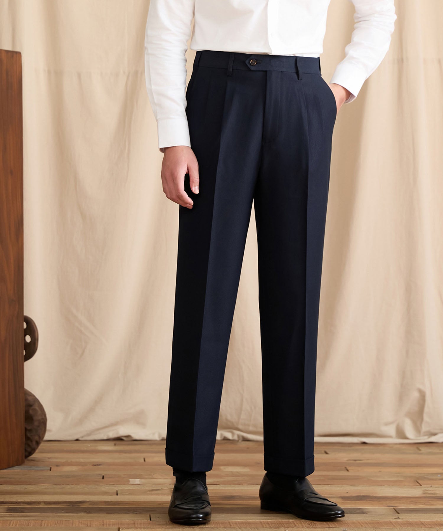 【NEW ITEM】レギュラーフィット 1つボタン ツータック クリース シワになりにくい モダン クラシック ダブル トラウザー パンツ スラックス ズボン
