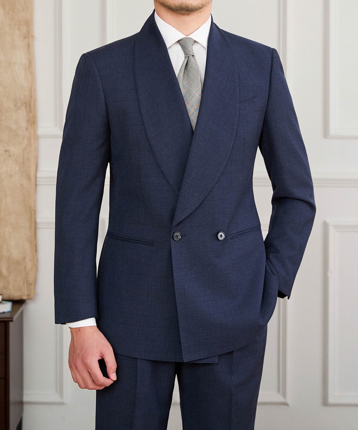 【NEW ITEM】スリムフィット ダブルブレスト 2つボタン ワイド ショールカラー 玉縁ポケット ミニマル クラシック スタンダード 機能性抜群 シワになりにくい エレガント セットアップ