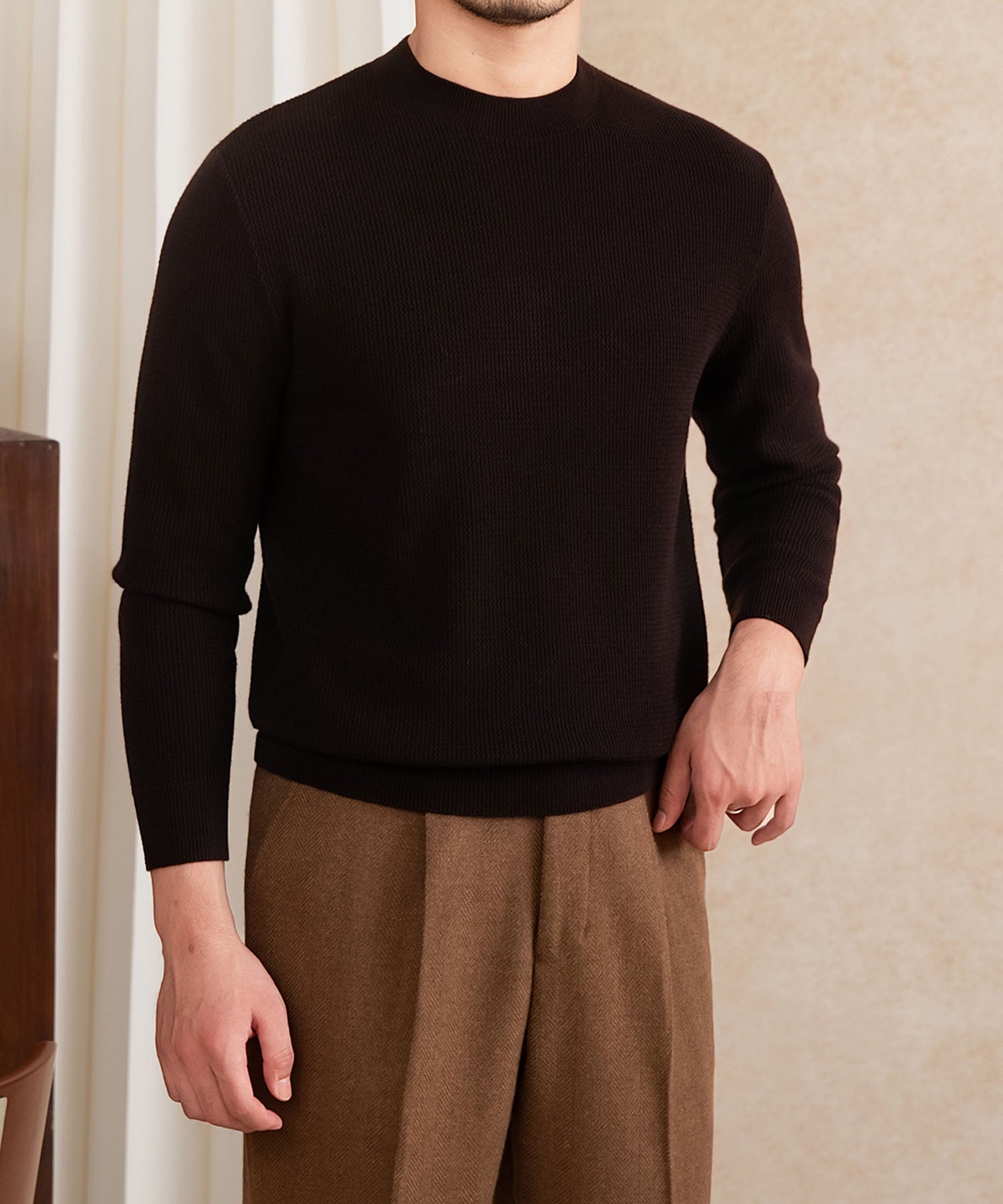 【NEW ITEM】スリムフィット 機能性抜群 ミニマル シワになりにくい 清潔感 トップス ロングスリーブ リブ ニット セーター