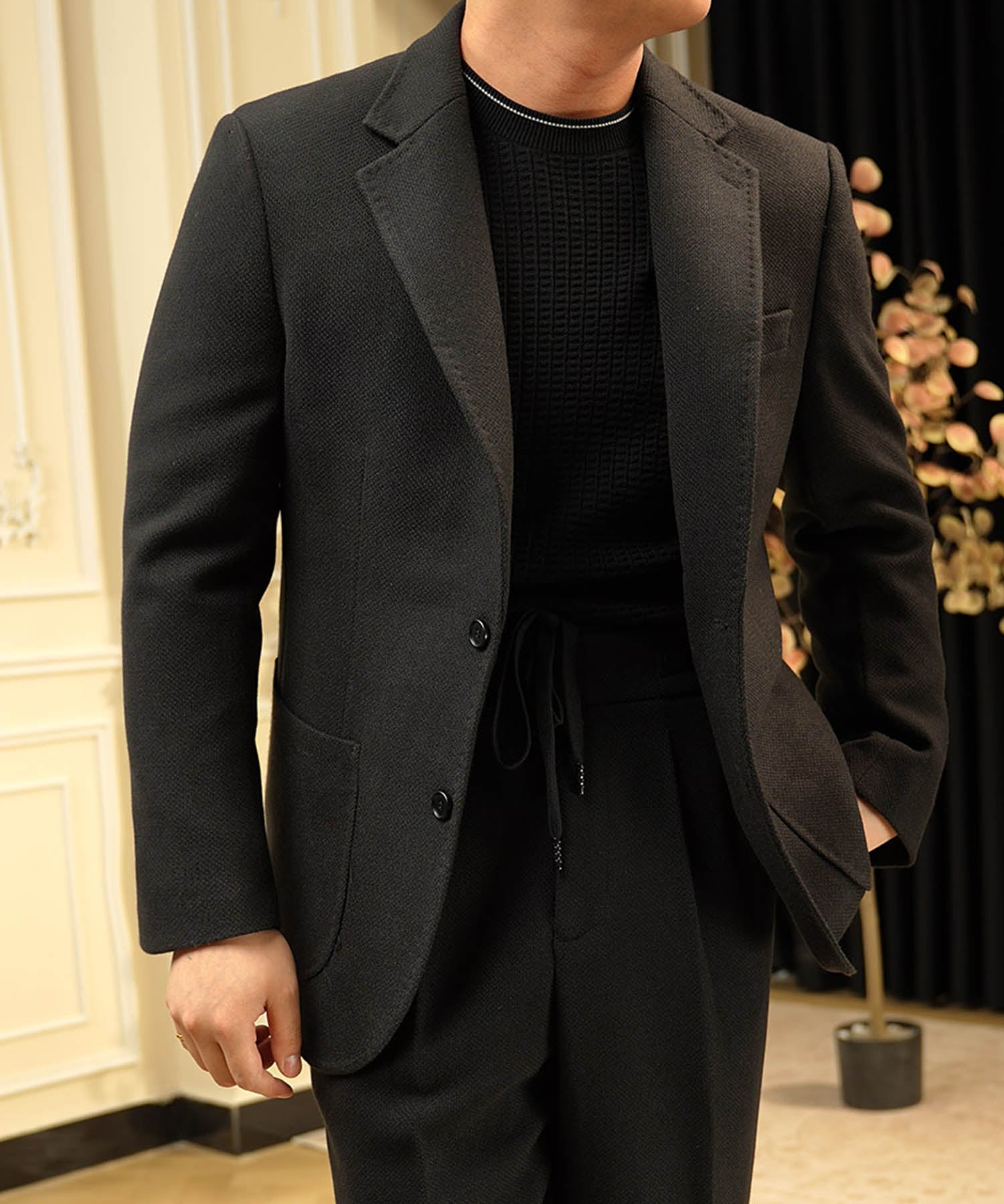 【NEW ITEM】スリムフィット シングルブレスト ノッチドラペル パッチポケット クラシック スタンダード 機能性抜群 シワになりにくい エレガント セットアップ