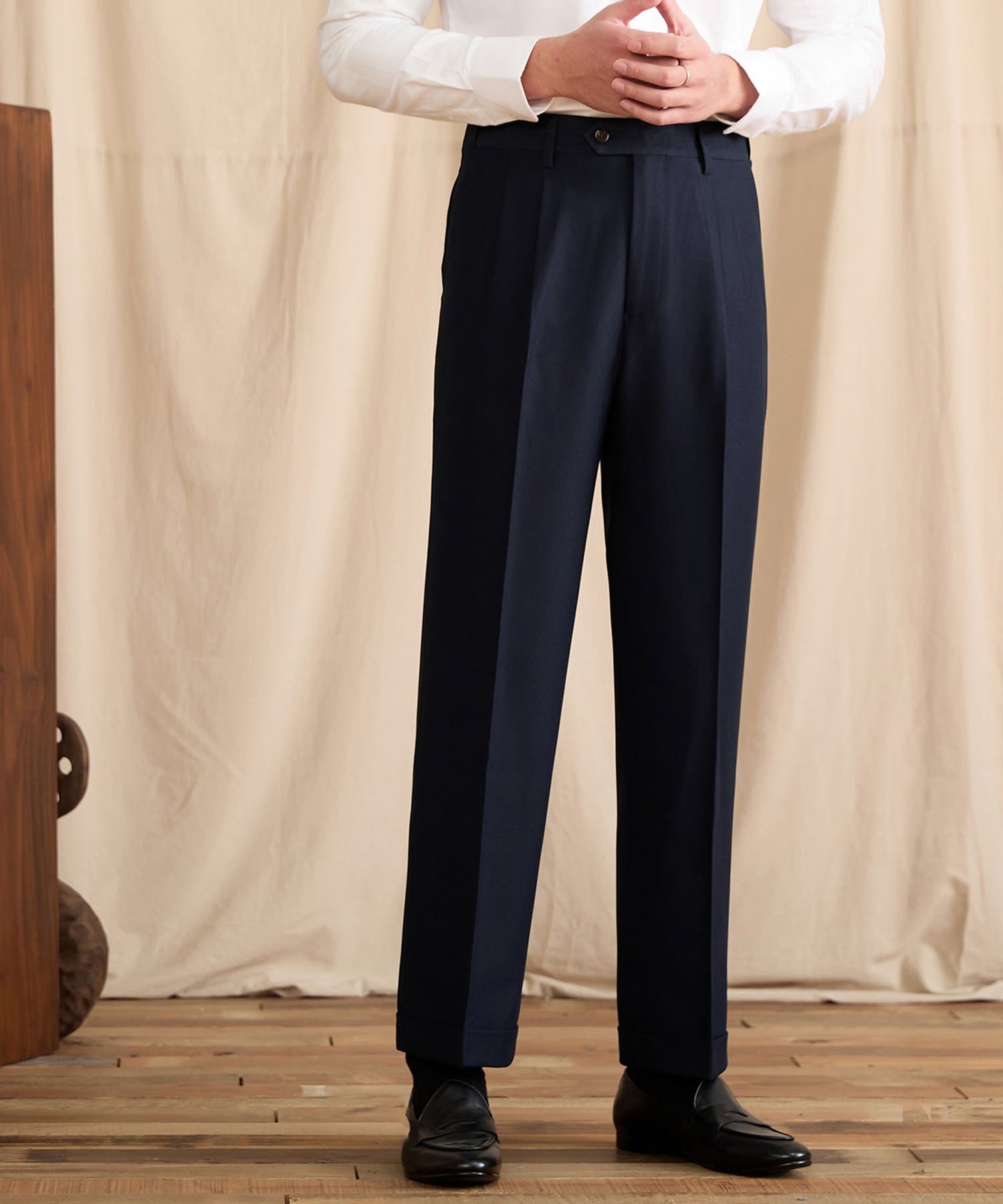 【NEW ITEM】レギュラーフィット 1つボタン ツータック クリース シワになりにくい モダン クラシック ダブル トラウザー パンツ スラックス ズボン