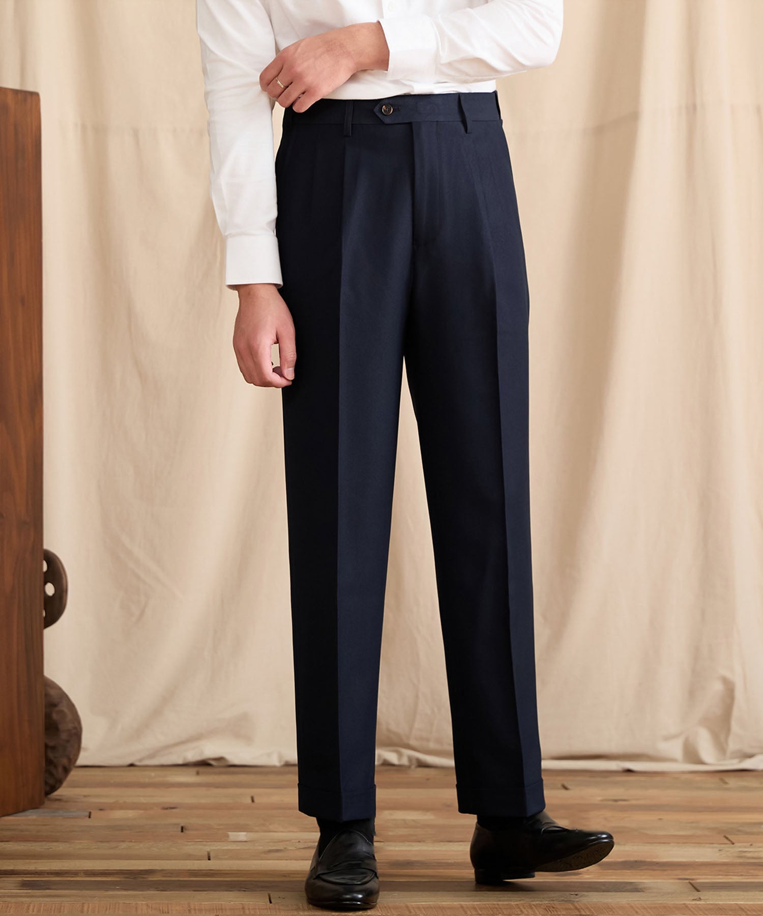 【NEW ITEM】レギュラーフィット 1つボタン ツータック クリース シワになりにくい モダン クラシック ダブル トラウザー パンツ スラックス ズボン