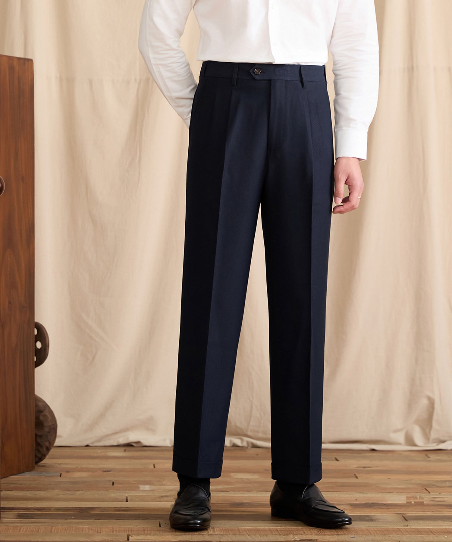 【NEW ITEM】レギュラーフィット 1つボタン ツータック クリース シワになりにくい モダン クラシック ダブル トラウザー パンツ スラックス ズボン