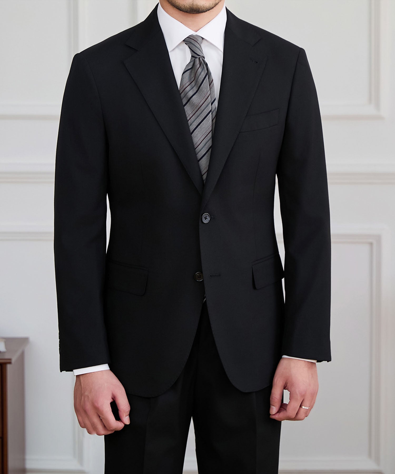 【NEW ITEM】スリムフィット シングルブレスト ノッチドラペル フラップポケット ベーシック スタンダード 機能性抜群 シワになりにくい エレガント セットアップ