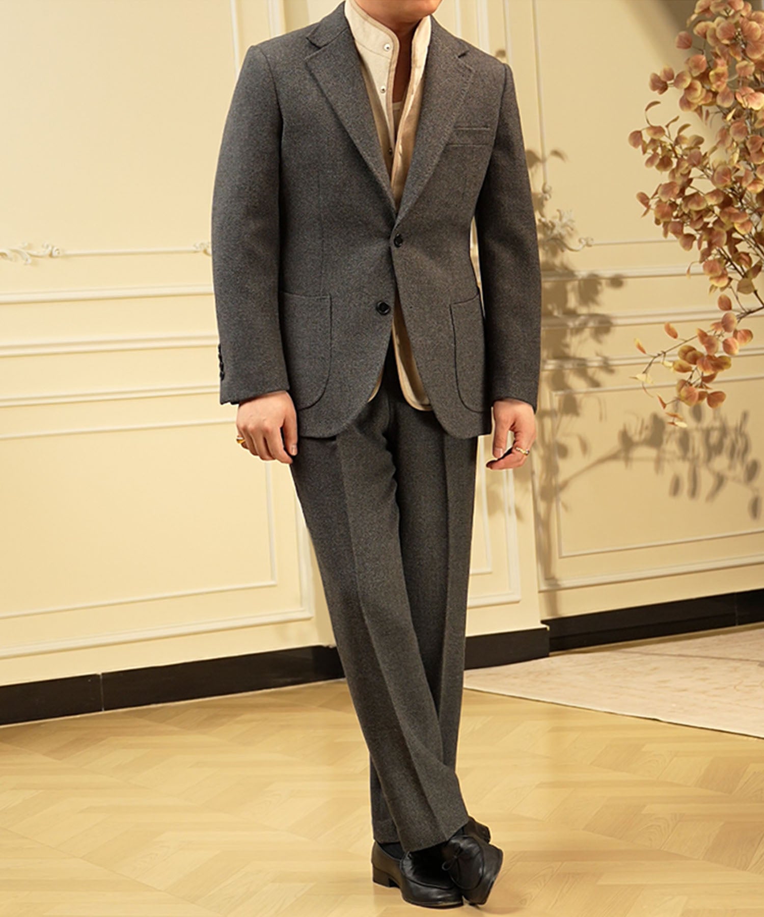 【NEW ITEM】スリムフィット シングルブレスト ノッチドラペル パッチポケット クラシック スタンダード 機能性抜群 シワになりにくい エレガント セットアップ