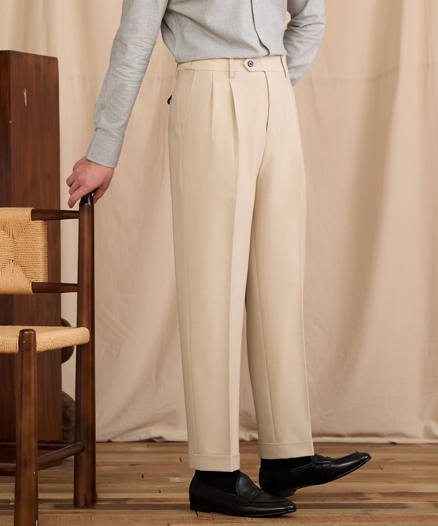【NEW ITEM】レギュラーフィット 1つボタン ツータック クリース シワになりにくい モダン クラシック ダブル トラウザー パンツ スラックス ズボン