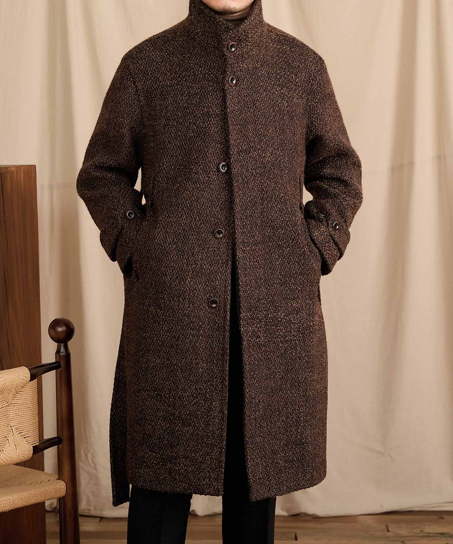 【NEW ITEM】レギュラーフィット 5つボタン ウール スタンドカラー 機能性抜群 防風性 シワになりにくい エレガント アウター ベルテッド ロング コート