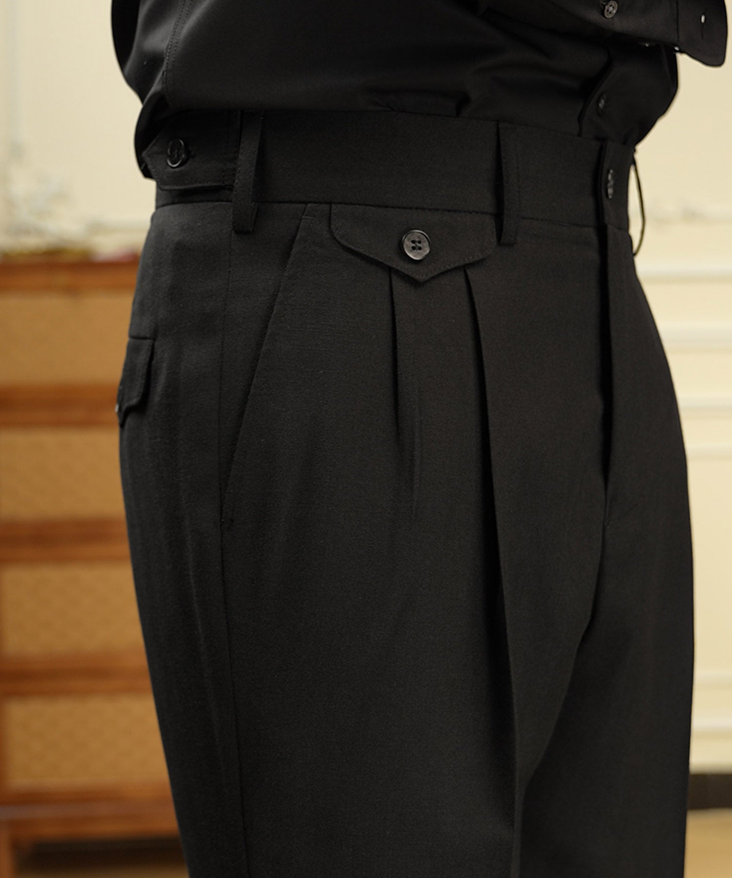 スリムフィット ベルトループ コインポケット クリース ツータック シワになりにくい クラシック ダブル トラウザー パンツ スラックス ズボン