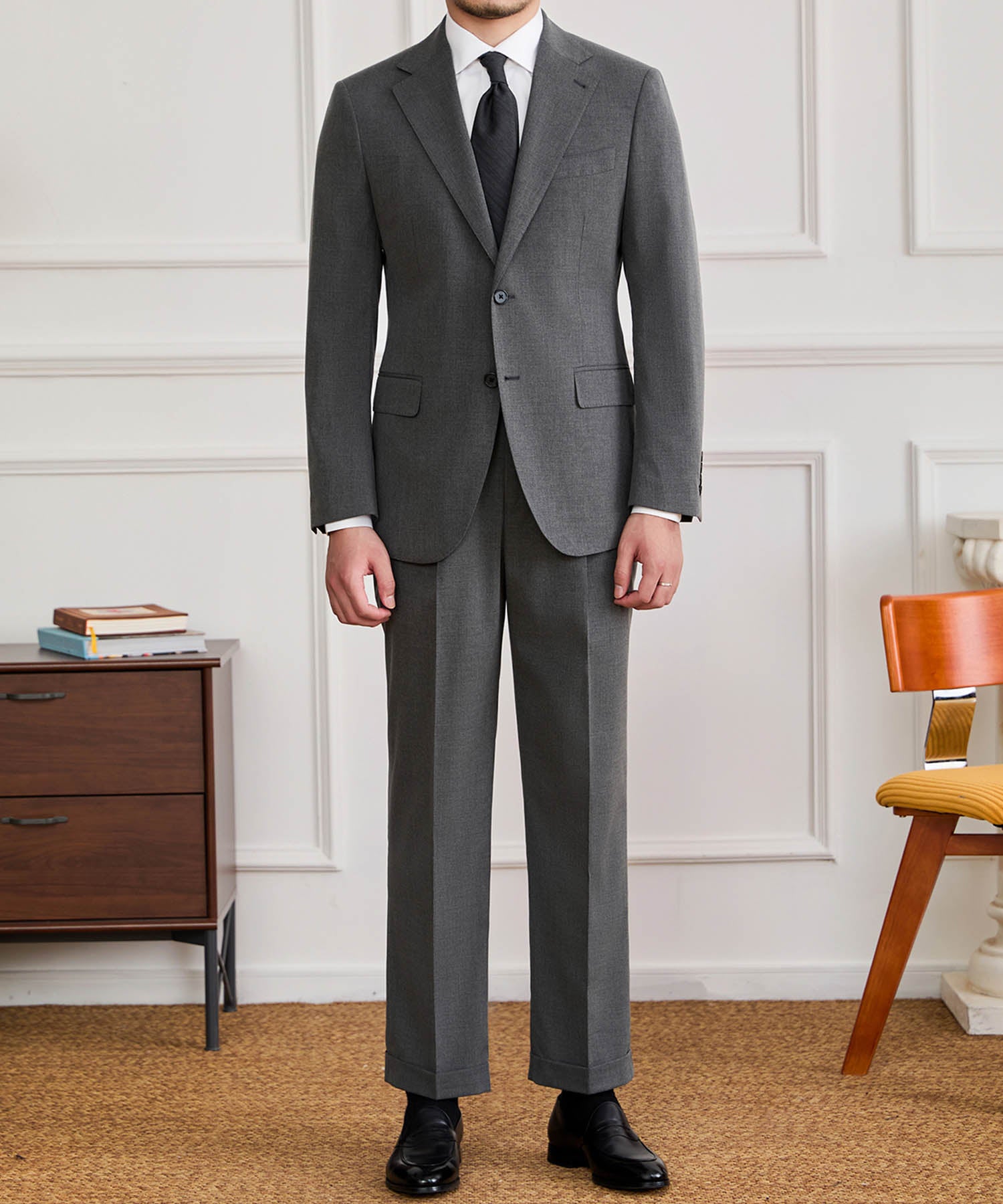 【NEW ITEM】スリムフィット シングルブレスト ノッチドラペル フラップポケット ベーシック スタンダード 機能性抜群 シワになりにくい エレガント セットアップ