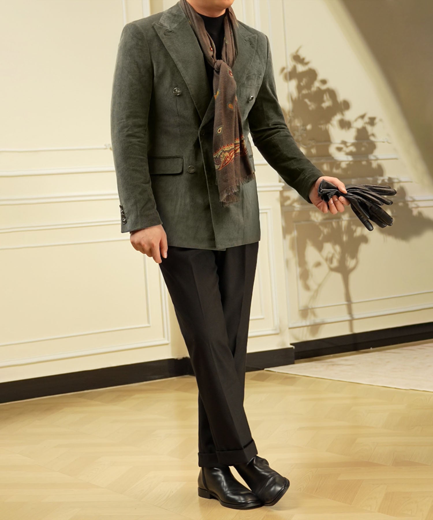 【NEW ITEM】スリムフィット ダブルブレスト 6つボタン 無地 綿 異素材 フラップポケット コーデュロイ 機能性抜群 シワになりにくい ピークドラペル テーラード ジャケット