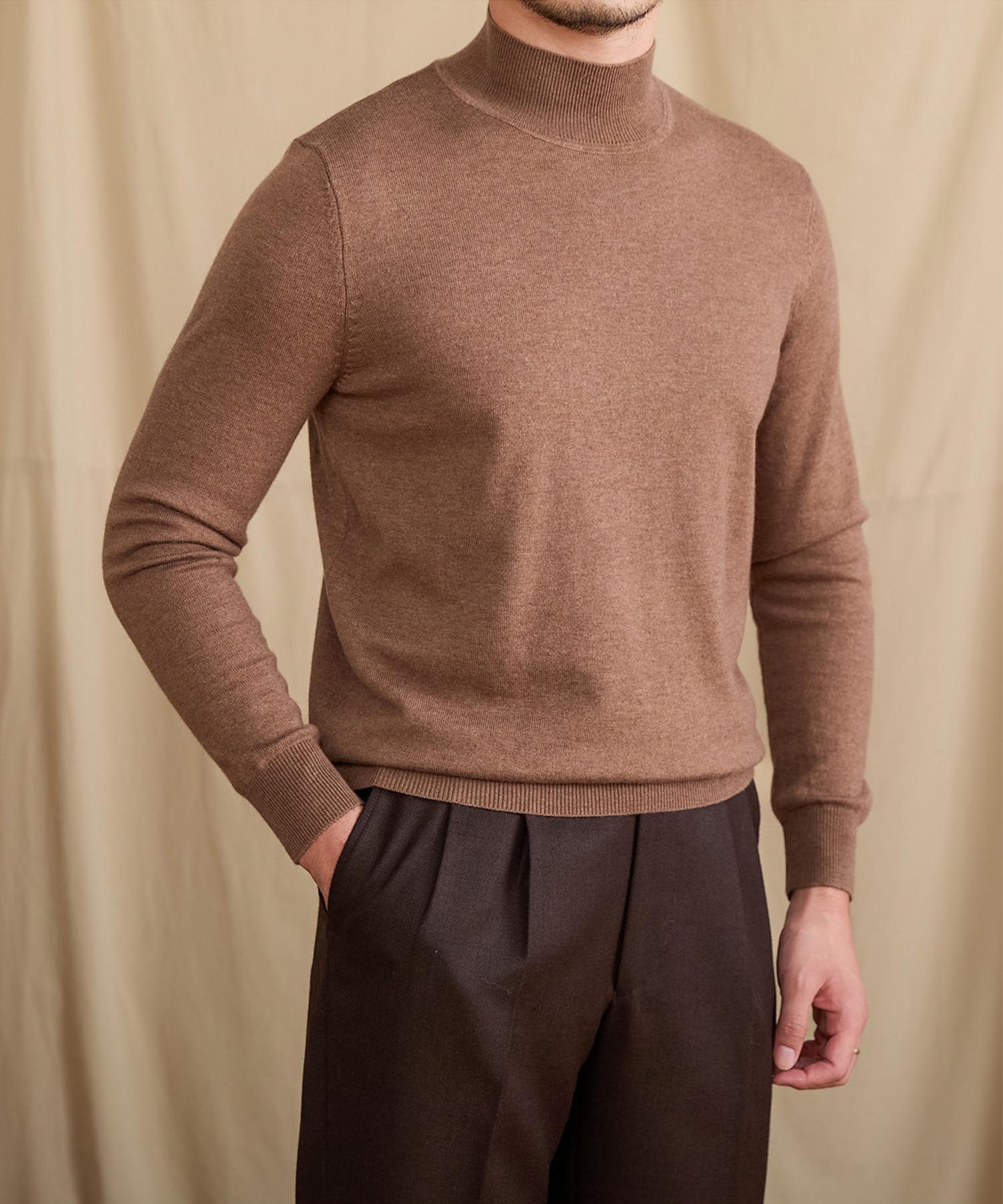 【NEW ITEM】スリムフィット リブ ニット ウール 天然素材 ベーシック 機能性抜群 シワになりにくい モックネック ハイネック ロングスリーブ ニット セーター