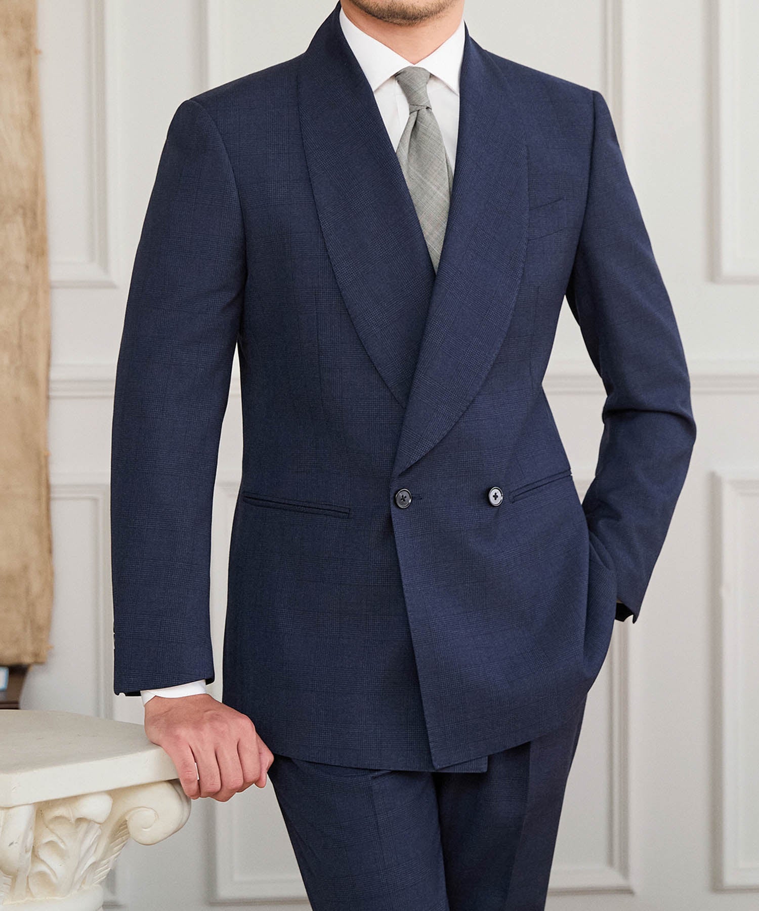 【NEW ITEM】スリムフィット ダブルブレスト 2つボタン ワイド ショールカラー 玉縁ポケット ミニマル クラシック スタンダード 機能性抜群 シワになりにくい エレガント セットアップ