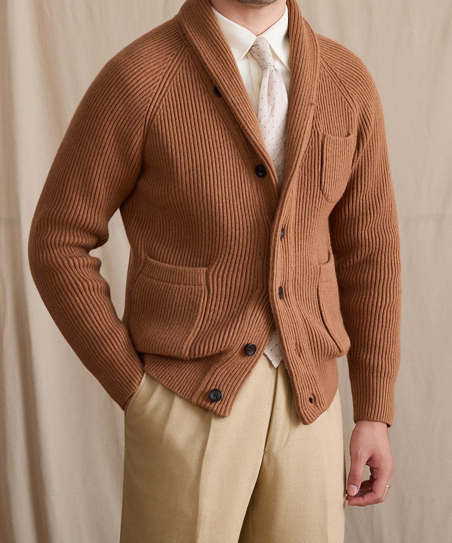 【NEW ITEM】スリムフィット 2WAY 機能性抜群 ウール 天然素材 ショールカラー ローゲージ シワになりにくい 清潔感 トップス リブ ニット セーター