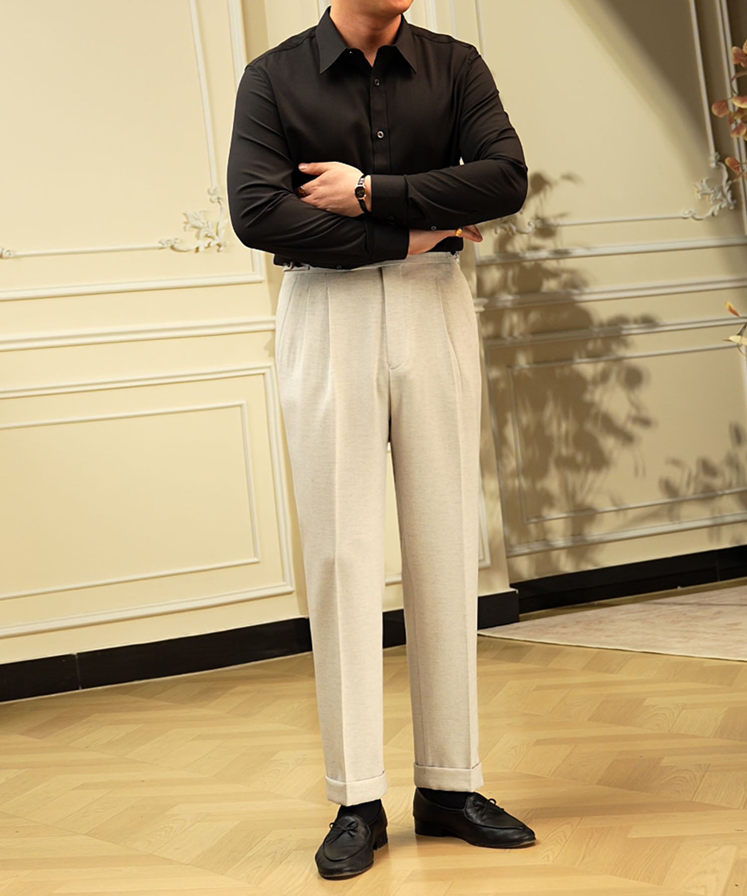 【NEW ITEM】スリムフィット 無地 機能性抜群 シワになりにくい 清潔感 ロングスリーブ ミニマル エレガンス シャツ