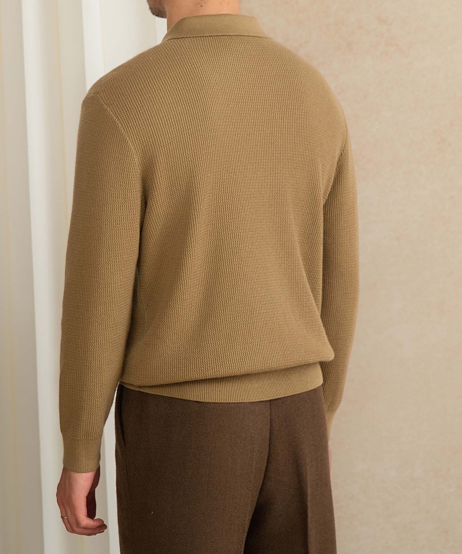 【NEW ITEM】スリムフィット 機能性抜群 襟付き 上品 シワになりにくい スマート トップス ロングスリーブ ポロ リブ ニット セーター