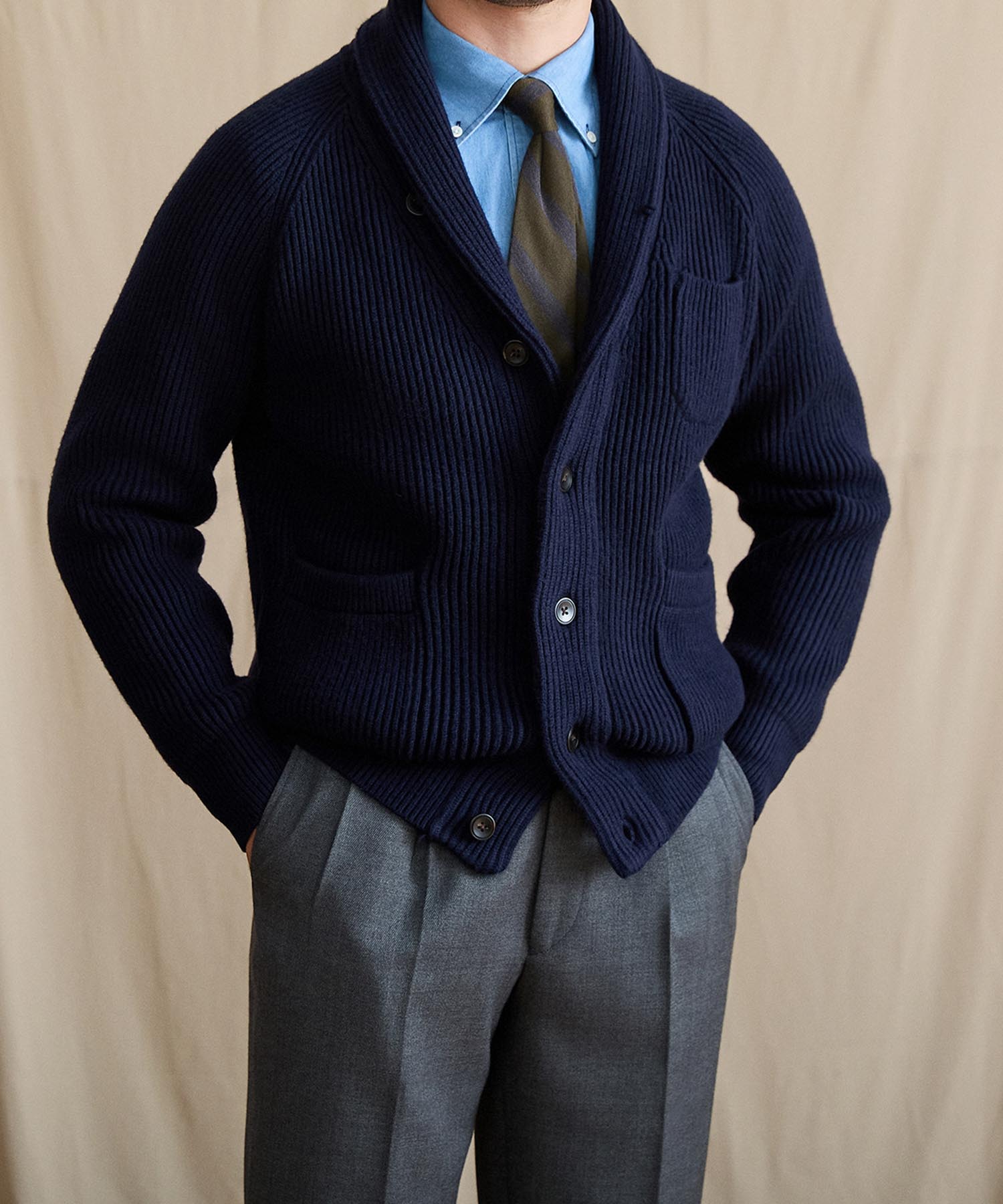 【NEW ITEM】スリムフィット 2WAY 機能性抜群 ウール 天然素材 ショールカラー ローゲージ シワになりにくい 清潔感 トップス リブ ニット セーター