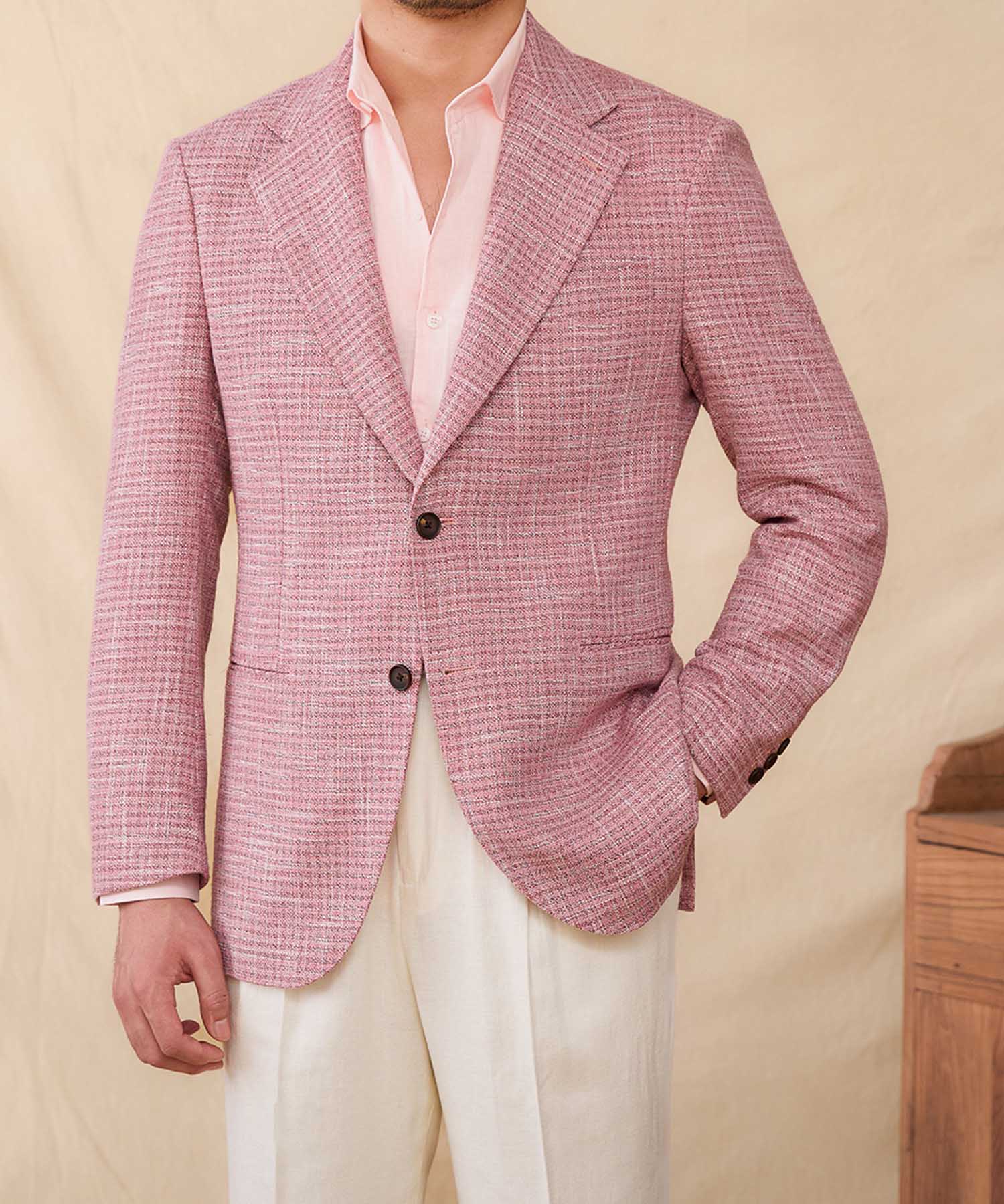 【NEW ITEM】スリムフィット シングルブレスト 2つボタン チェック 綿 ウール 天然素材 玉縁ポケット 機能性抜群 シワになりにくい ノッチドラペル エレガント テーラード ジャケット