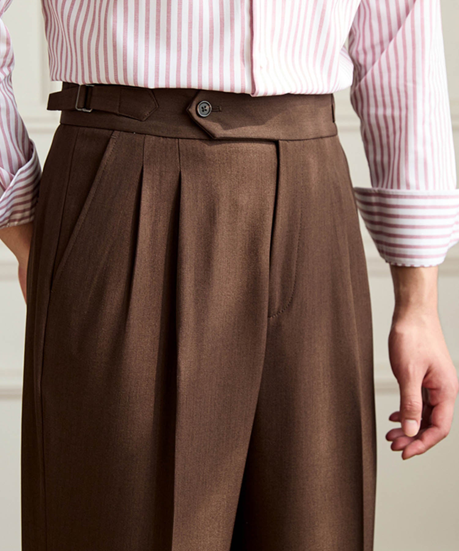 レギュラーフィット 1つボタン ウエストサイドベルト サイズ調整可能 メンズ ストレート トラウザー パンツ シワになりにくい クラシック ワイド スラックス ズボン