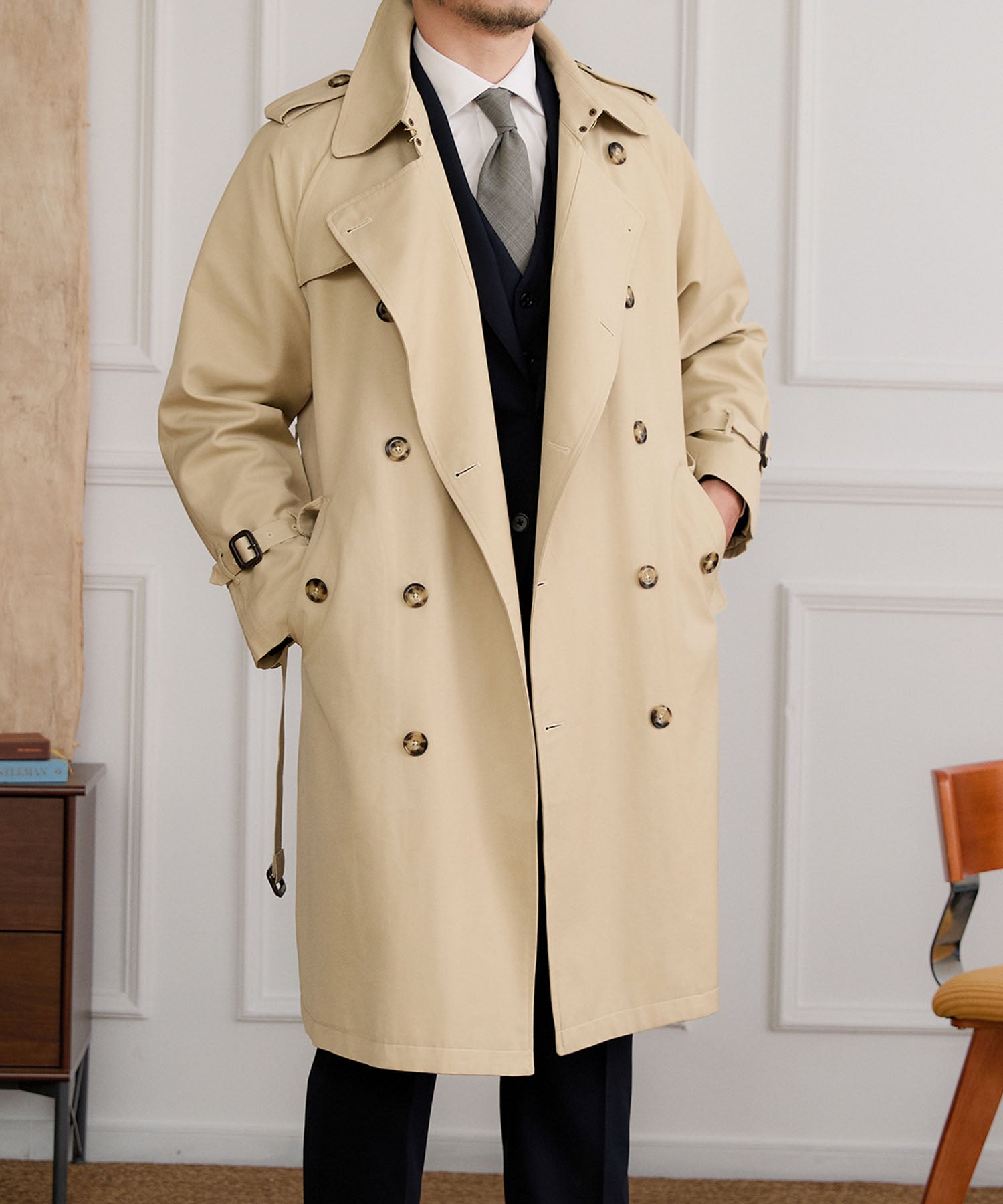 【NEW ITEM】レギュラーフィット えポーレット ガンフラップ コットンギャバジン スラッシュポケット 機能性抜群 防寒 シワになりにくい トレンチ コート