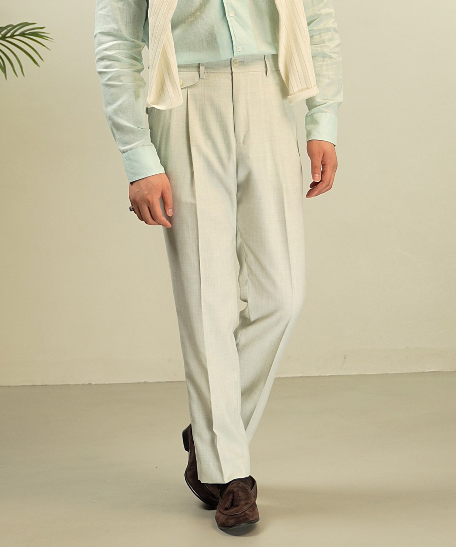 スリムフィット ベルトループ コインポケット クリース ツータック シワになりにくい クラシック ダブル トラウザー パンツ スラックス ズボン