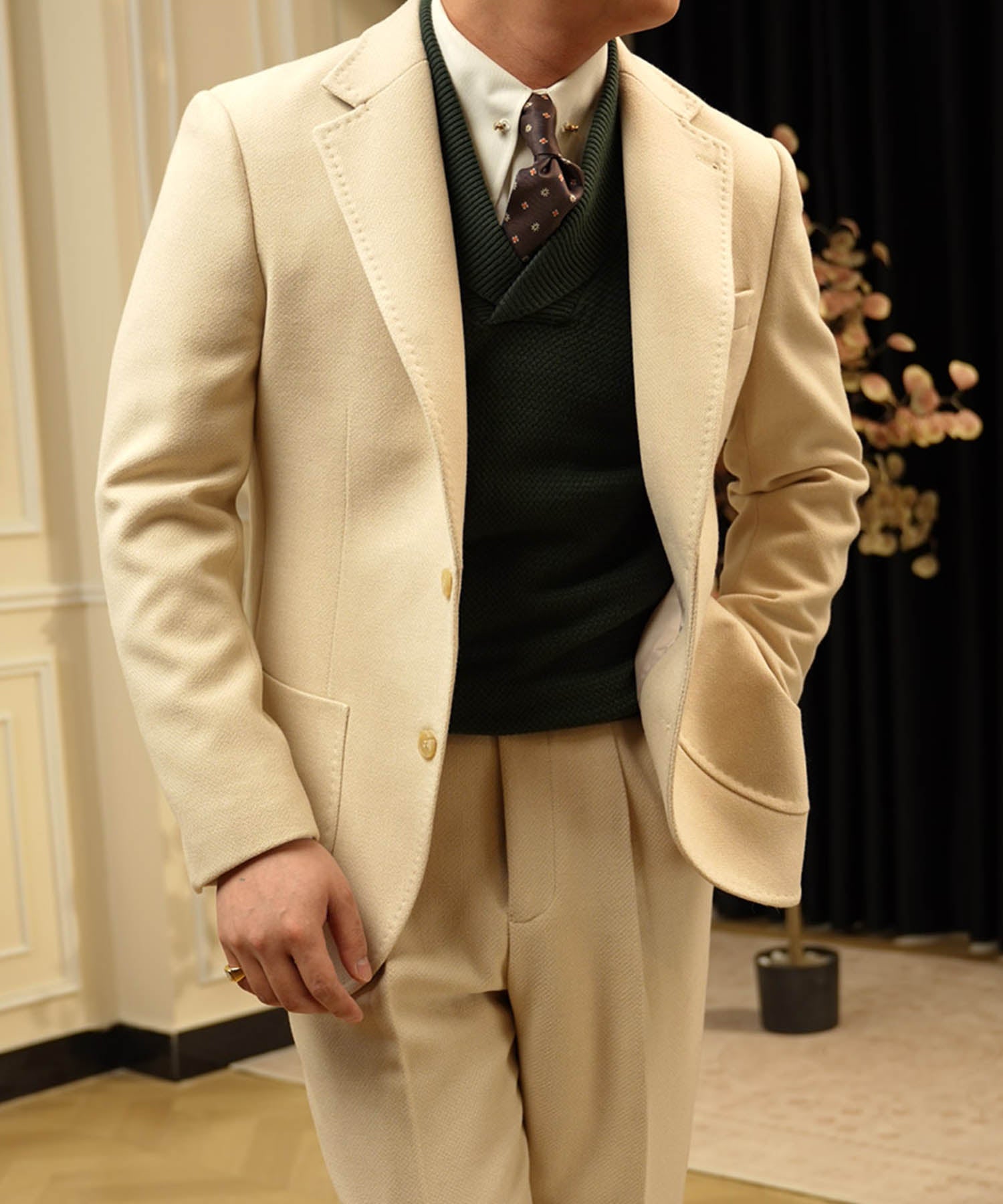 【NEW ITEM】スリムフィット シングルブレスト ノッチドラペル パッチポケット クラシック スタンダード 機能性抜群 シワになりにくい エレガント セットアップ