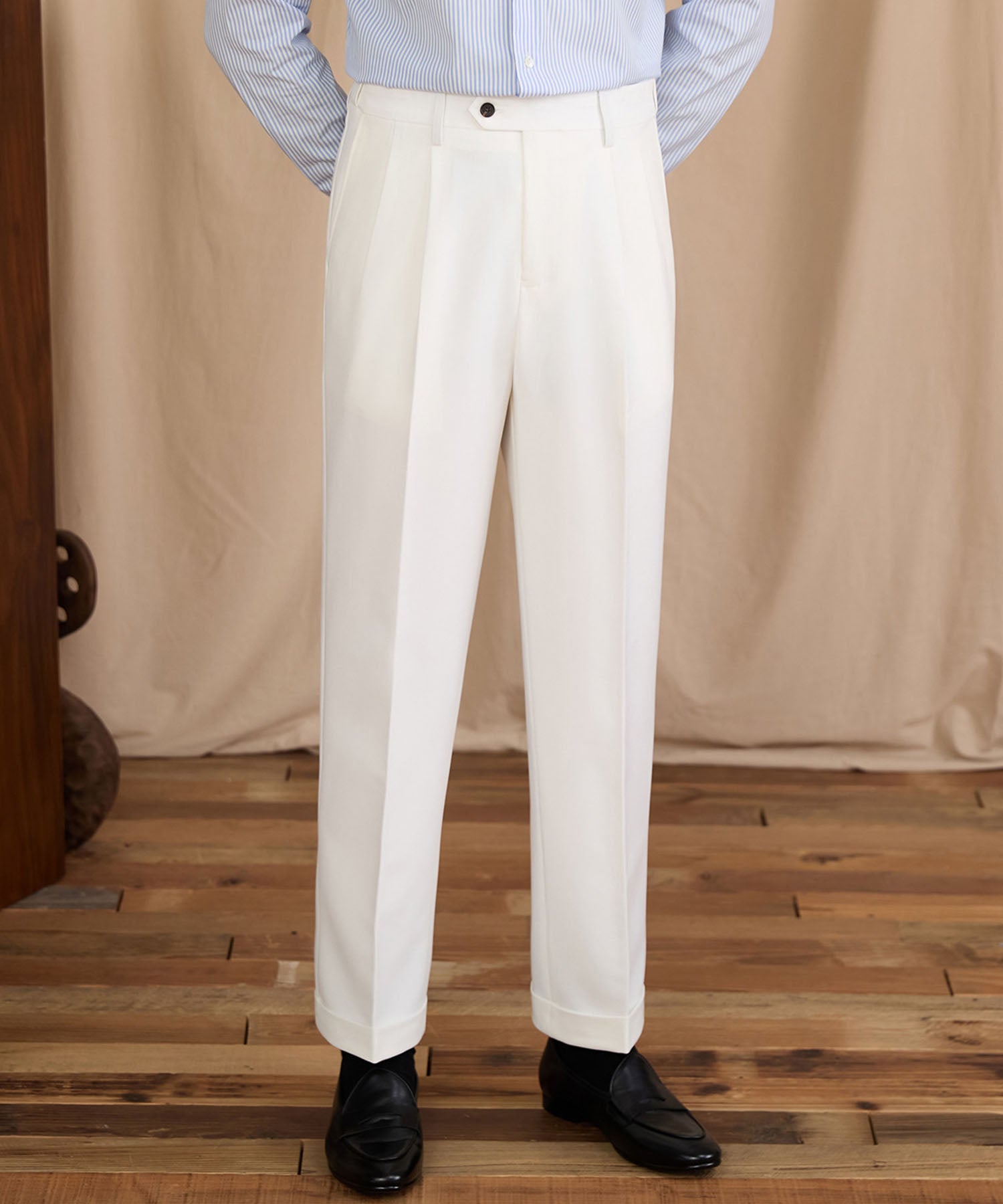 【NEW ITEM】レギュラーフィット 1つボタン ツータック クリース シワになりにくい モダン クラシック ダブル トラウザー パンツ スラックス ズボン