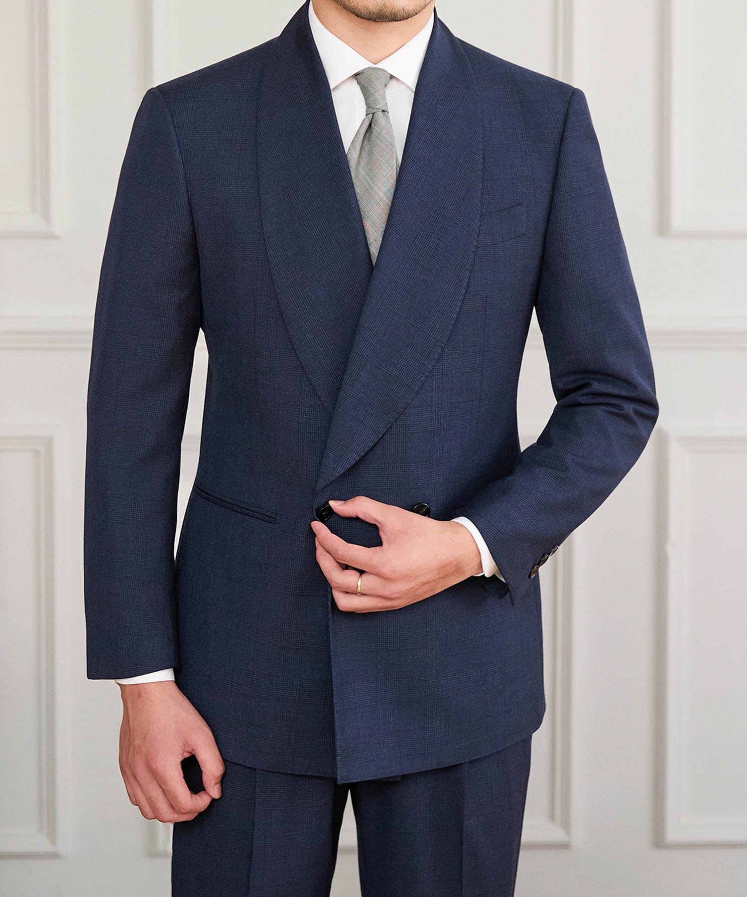 【NEW ITEM】スリムフィット ダブルブレスト 2つボタン ワイド ショールカラー 玉縁ポケット ミニマル クラシック スタンダード 機能性抜群 シワになりにくい エレガント セットアップ