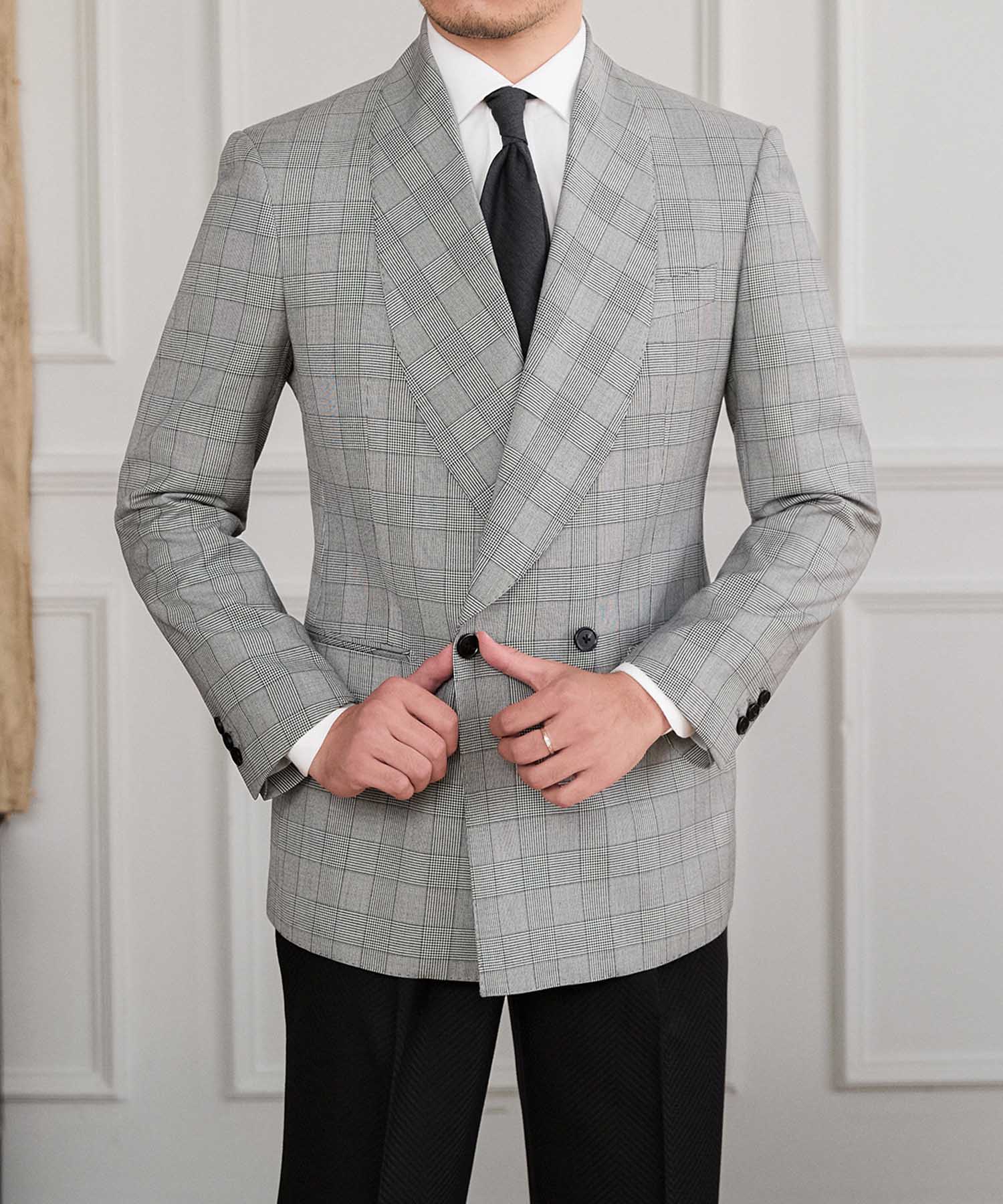 COMING SOON】スリムフィット ダブルブレスト 2つボタン グレン