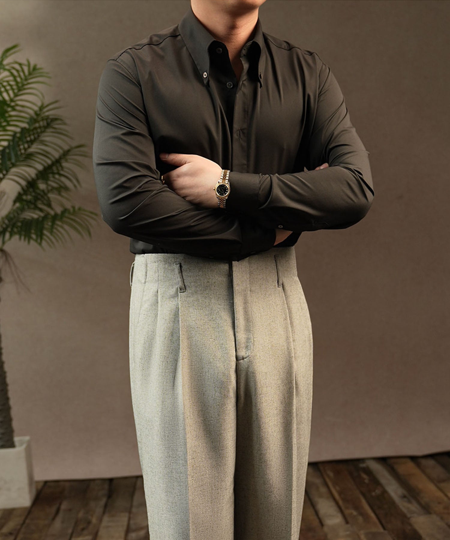 【NEW ITEM】スリムフィット ロングカラー ボタンダウン 無地 機能性抜群 シワになりにくい 清潔感 ロングスリーブ ミニマル エレガンス シャツ