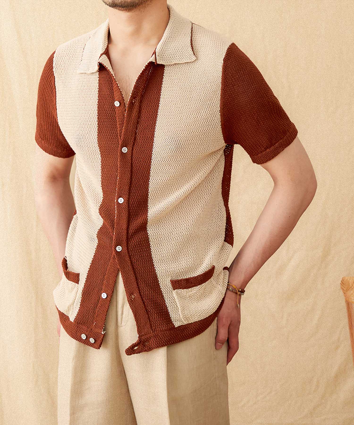 【NEW ITEM】スリムフィット 襟付き ボタン前あき 機能性抜群 麻 綿 通気性抜群 シワになりにくい 清潔感 清涼感 トップス サマーニット シャツ