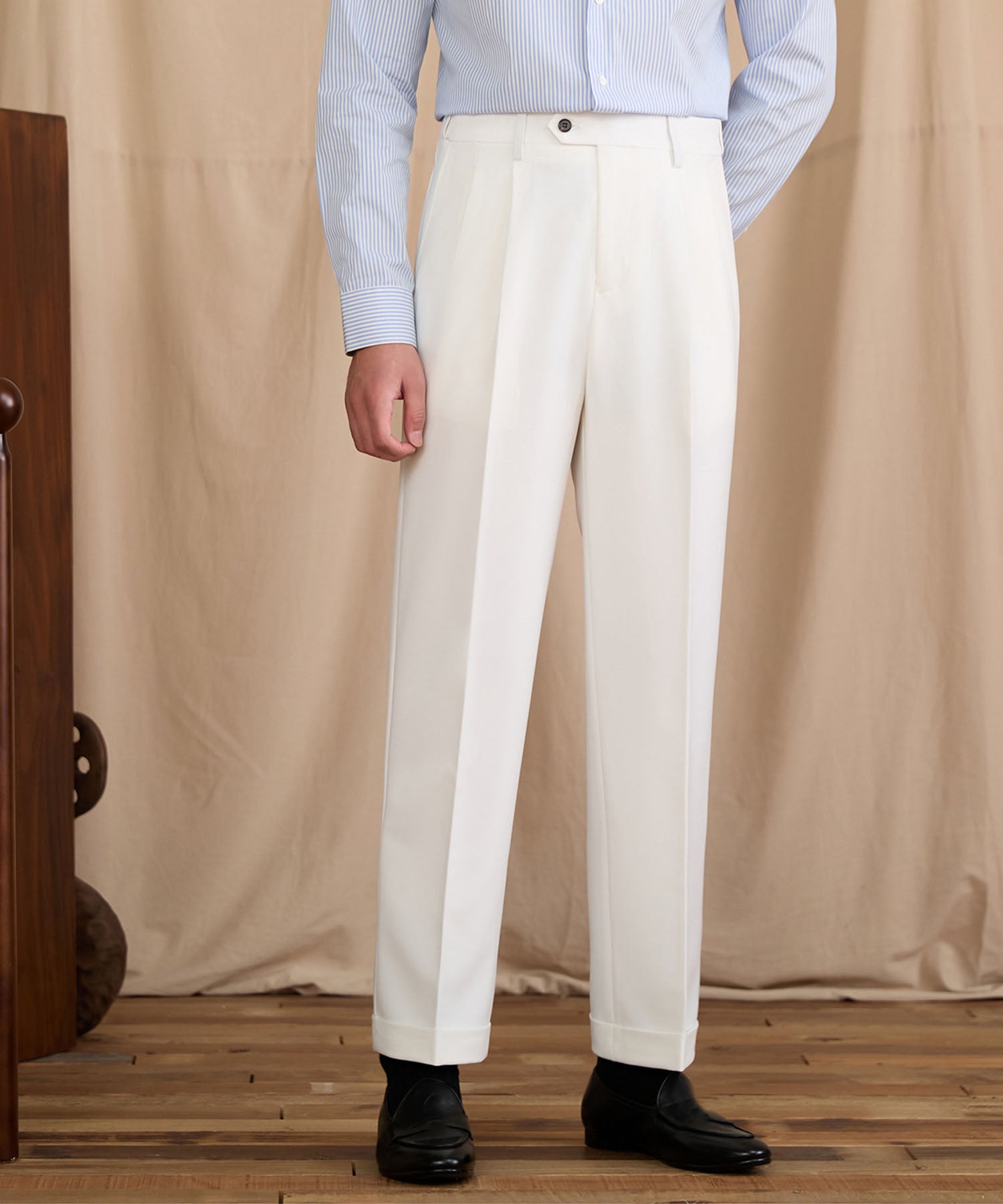 【NEW ITEM】レギュラーフィット 1つボタン ツータック クリース シワになりにくい モダン クラシック ダブル トラウザー パンツ スラックス ズボン