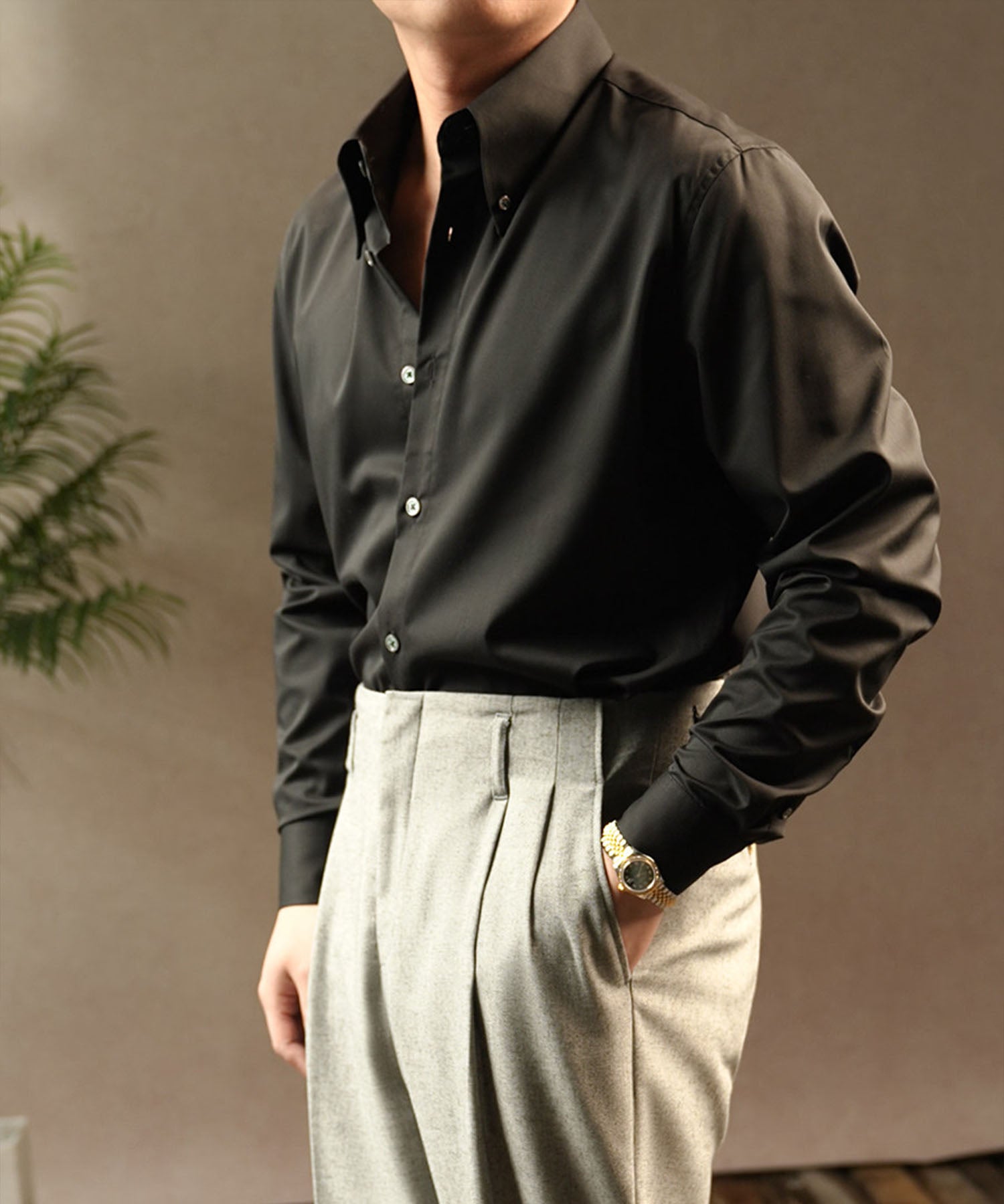 【NEW ITEM】スリムフィット ロングカラー ボタンダウン 無地 機能性抜群 シワになりにくい 清潔感 ロングスリーブ ミニマル エレガンス シャツ