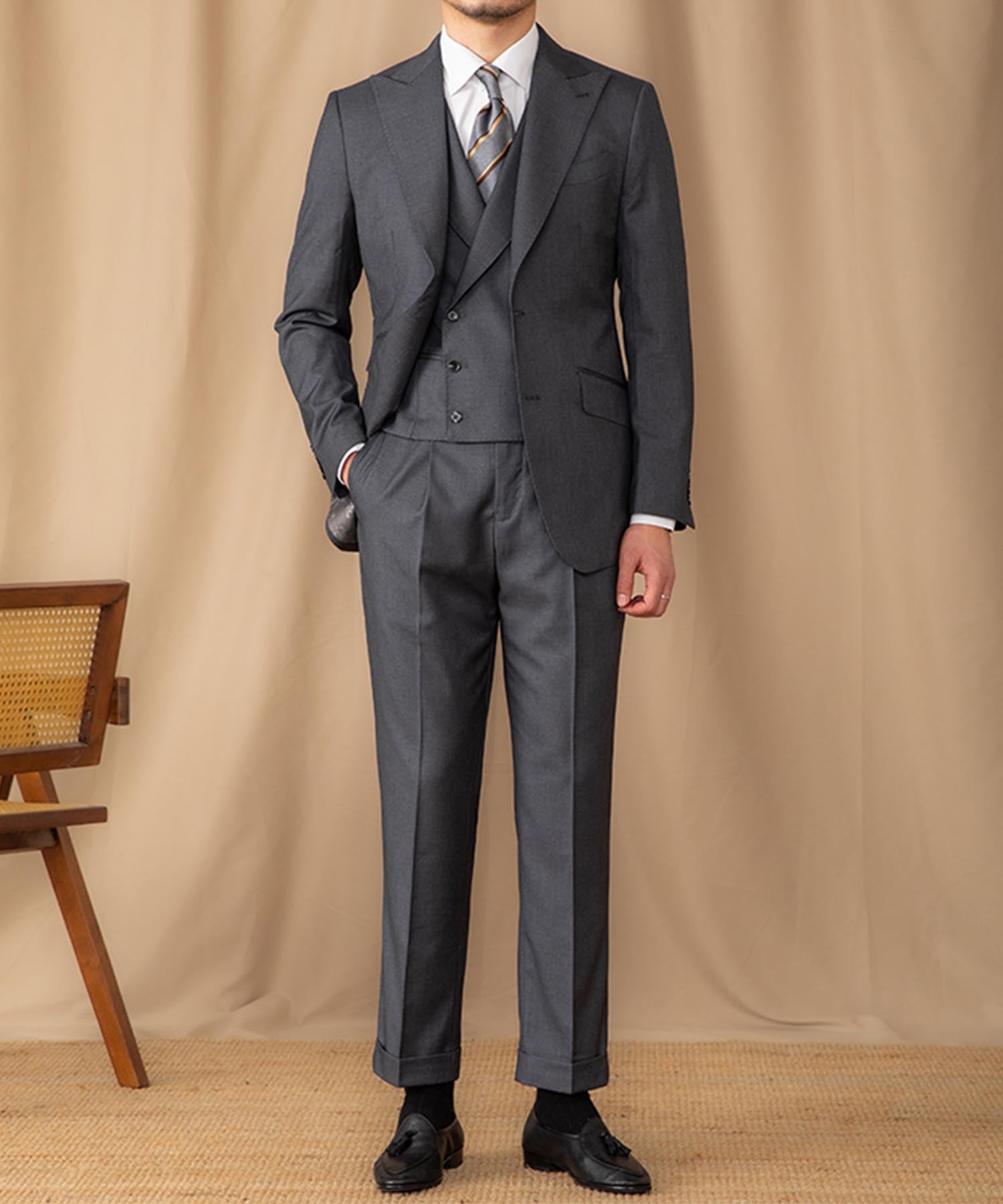 スリムフィット シングルブレスト ピークドラペル ジャケット 2つボタン フラップ チェンジポケット ダブルブレスト ベスト 綿 機能性抜群 シワになりにくい ベーシック テーラード スリーピース セットアップ
