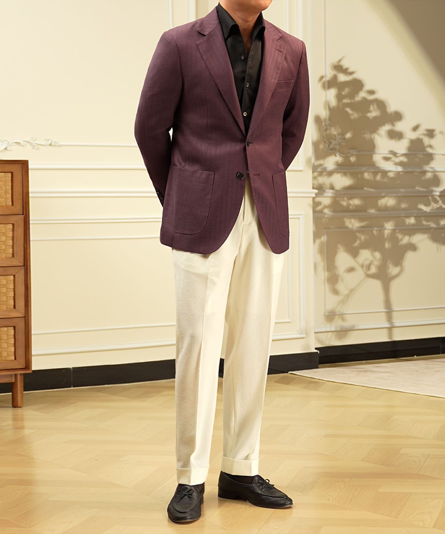 【NEW ITEM】スリムフィット シングルブレスト 2つボタン 無地 ワイドカラー パッチポケット 機能性抜群 シワになりにくい ノッチドラペル テーラード ジャケット