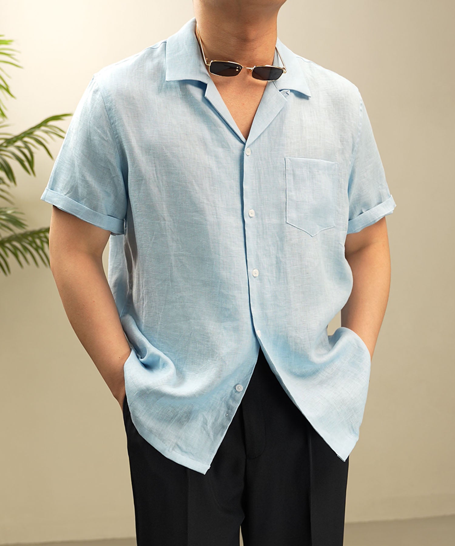 スリムフィット 機能性抜群 通気性抜群 シワになりにくい 麻 天然素材 清潔感 清涼感 ベーシック ショートスリーブ シャツ