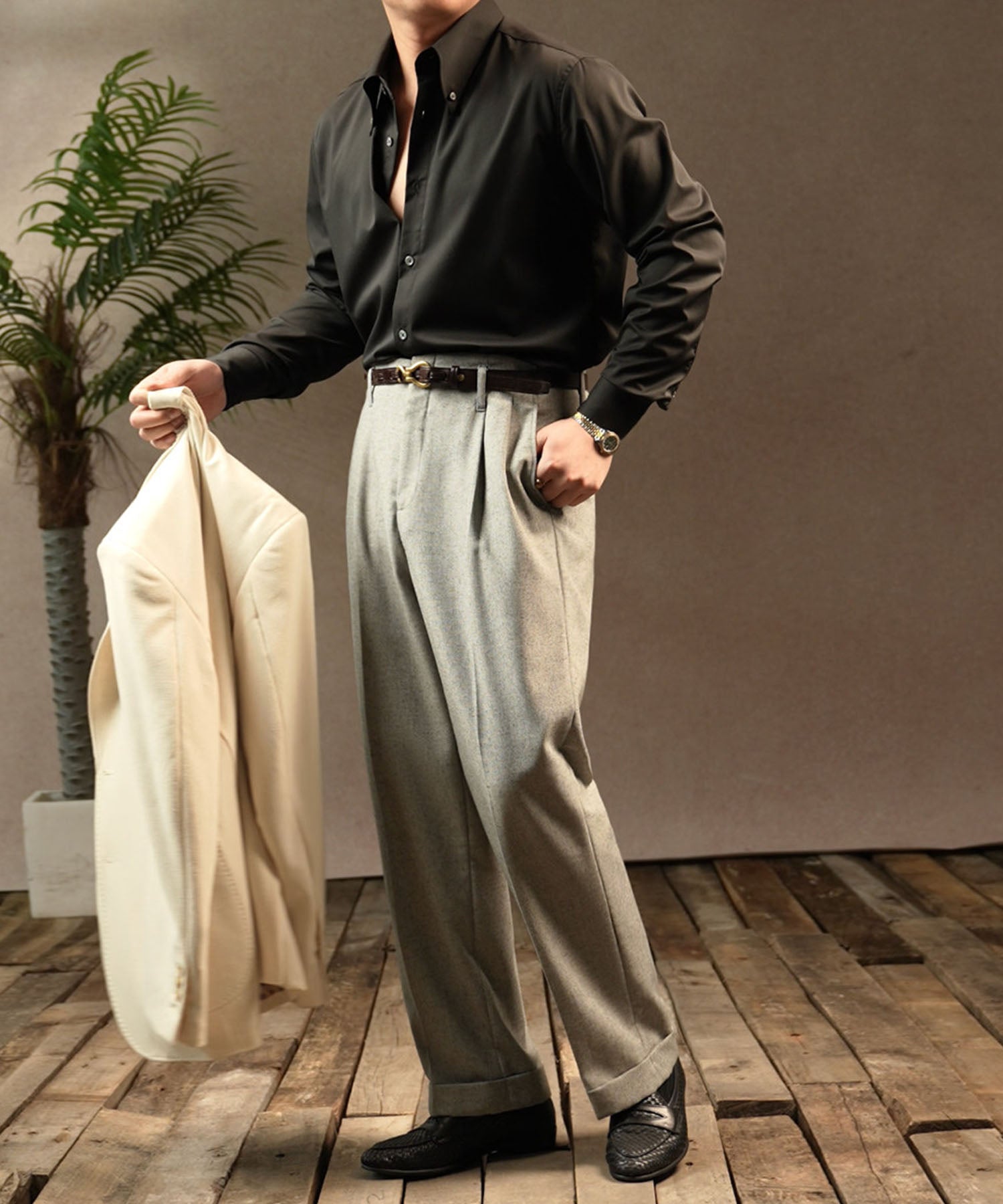 【NEW ITEM】スリムフィット ロングカラー ボタンダウン 無地 機能性抜群 シワになりにくい 清潔感 ロングスリーブ ミニマル エレガンス シャツ