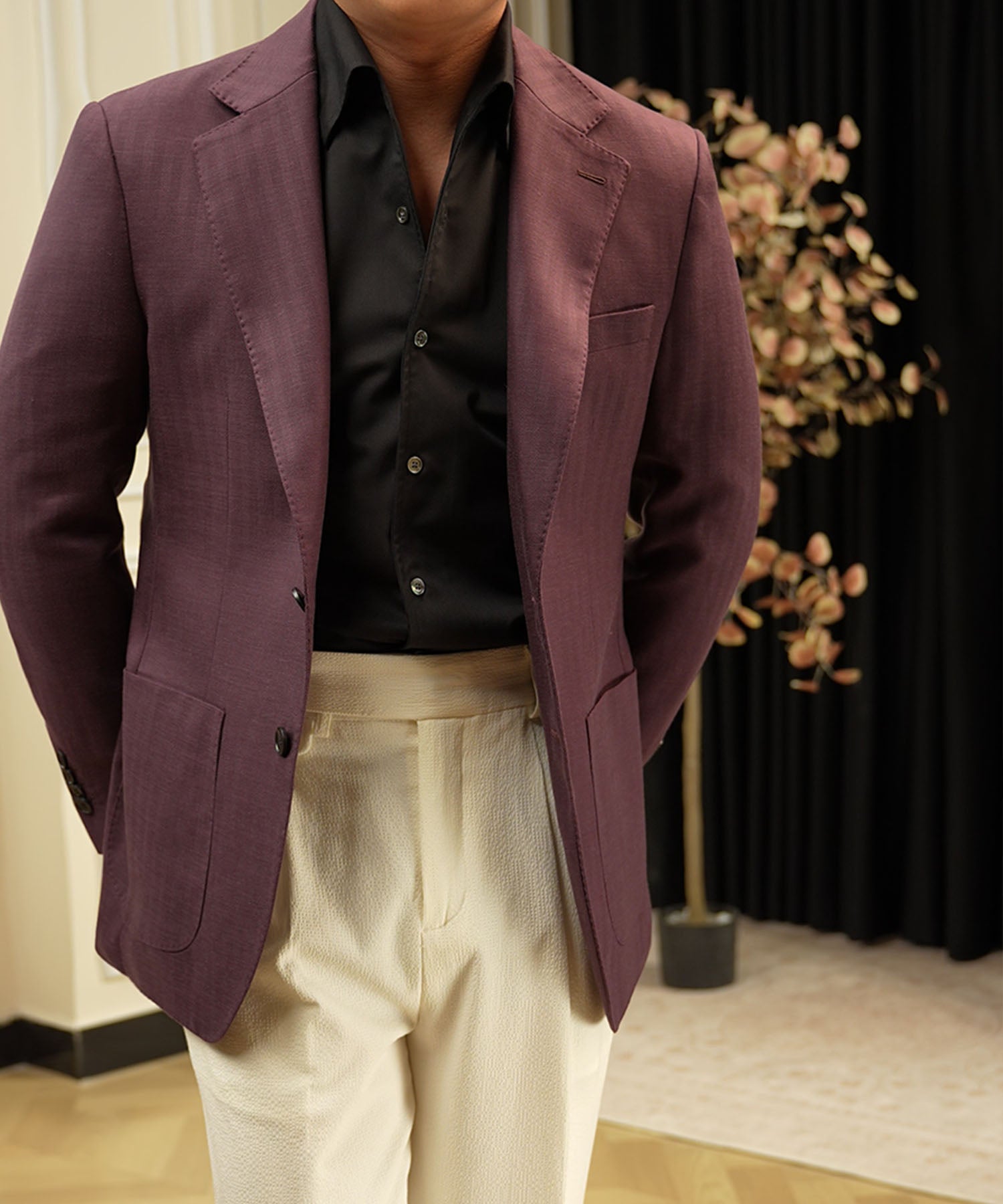 【NEW ITEM】スリムフィット シングルブレスト 2つボタン 無地 ワイドカラー パッチポケット 機能性抜群 シワになりにくい ノッチドラペル テーラード ジャケット