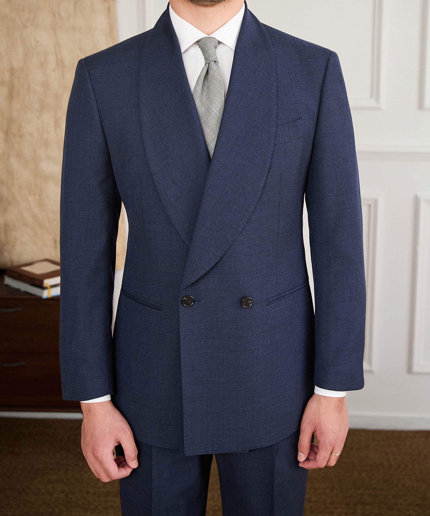 【NEW ITEM】スリムフィット ダブルブレスト 2つボタン ワイド ショールカラー 玉縁ポケット ミニマル クラシック スタンダード 機能性抜群 シワになりにくい エレガント セットアップ